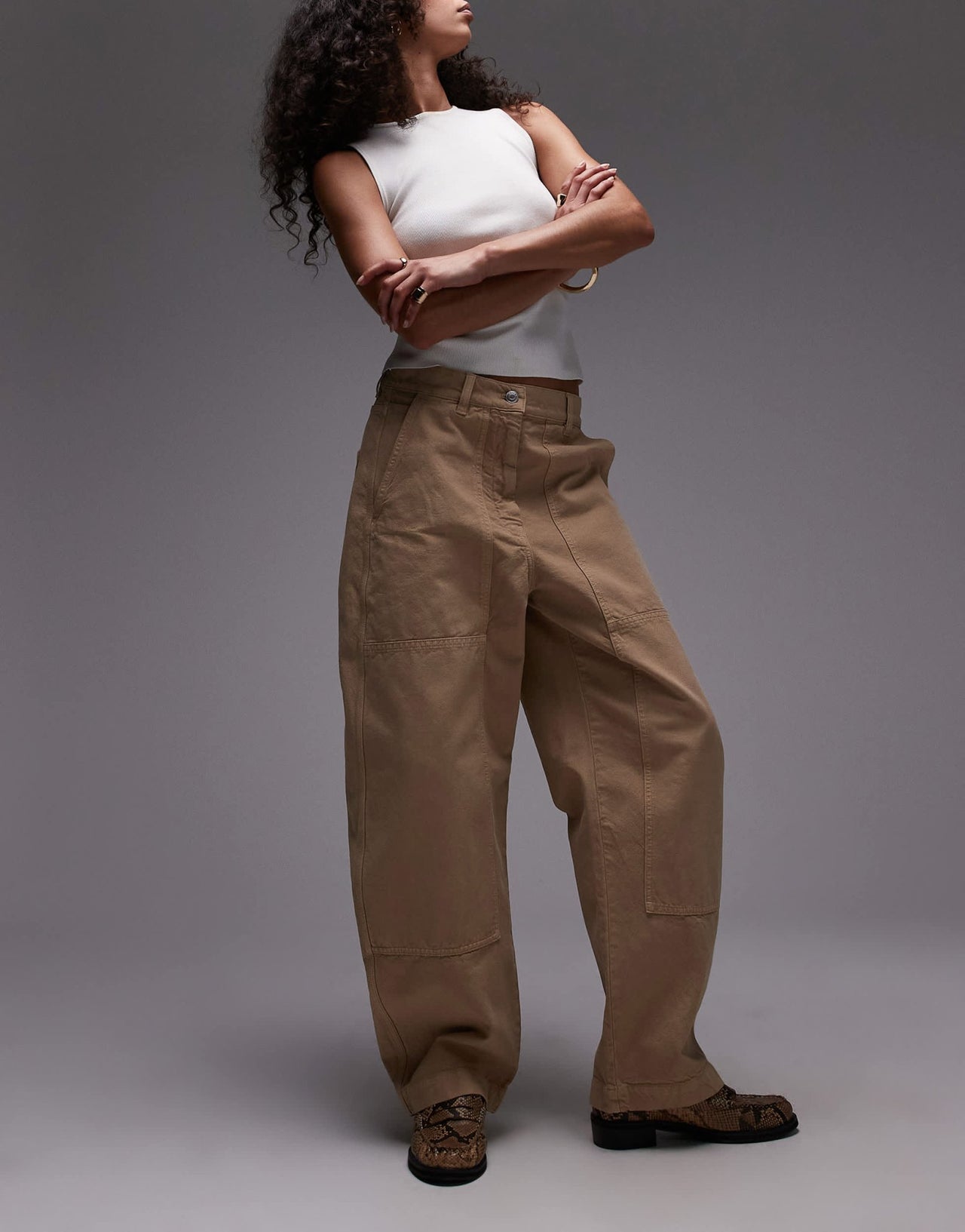 ARKET workwear trousers with triple stitch detail in washed beige - ASOS Sample Sale
