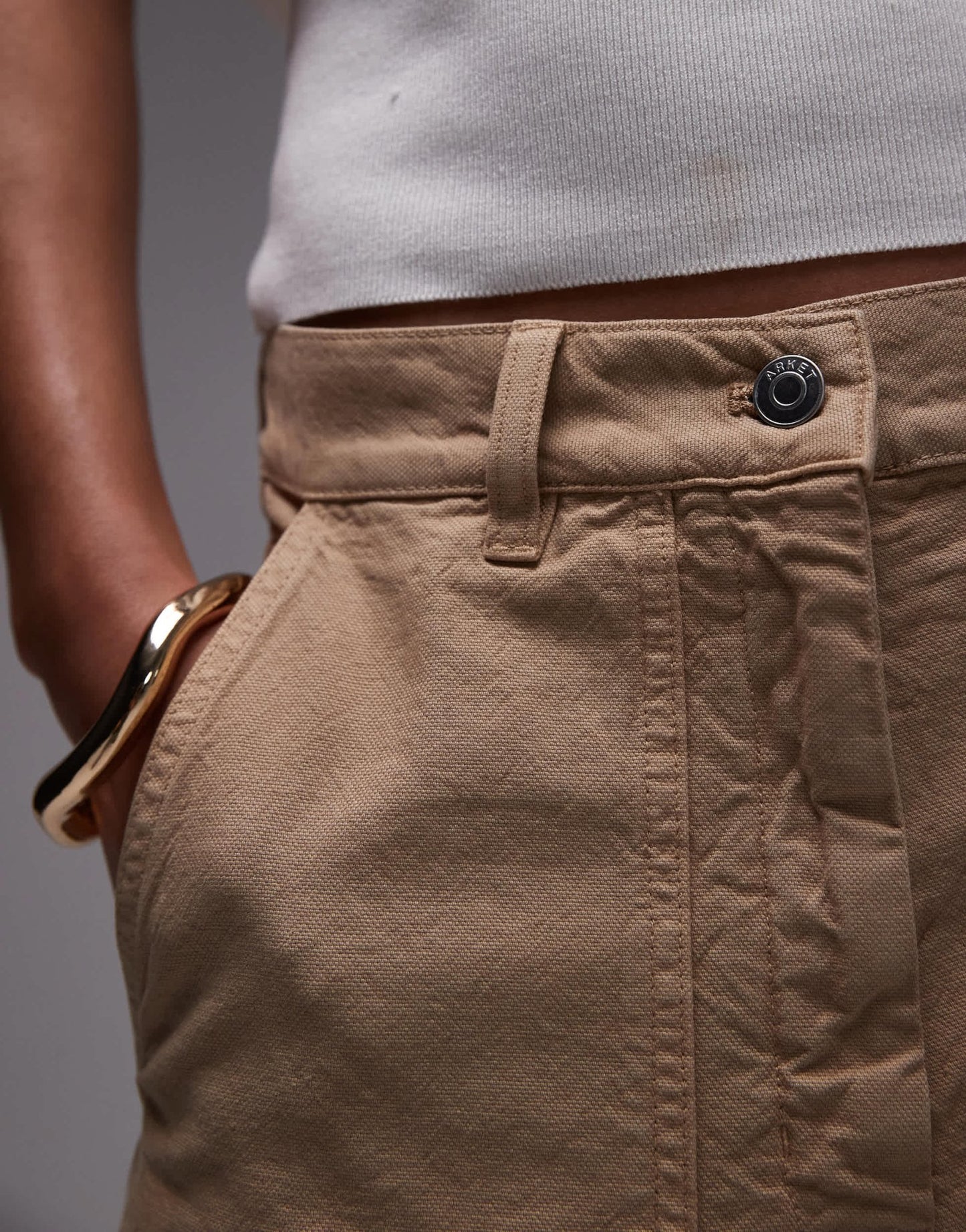 ARKET workwear trousers with triple stitch detail in washed beige - ASOS Sample Sale