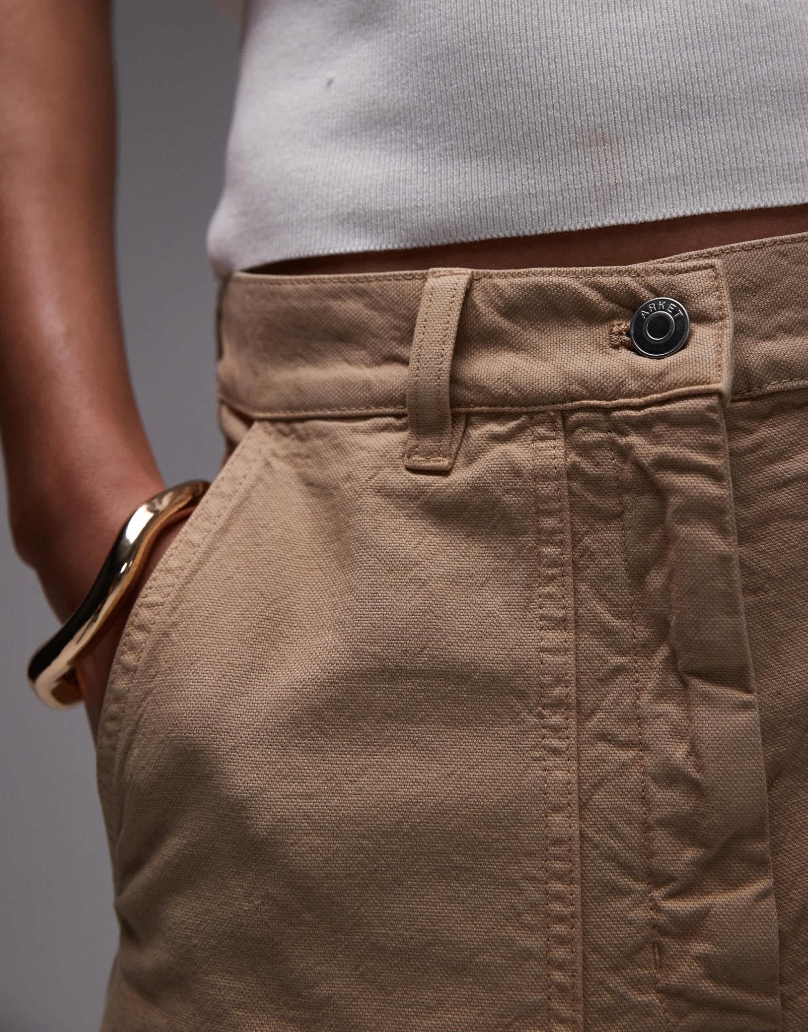 ARKET workwear trousers with triple stitch detail in washed beige - ASOS Sample Sale