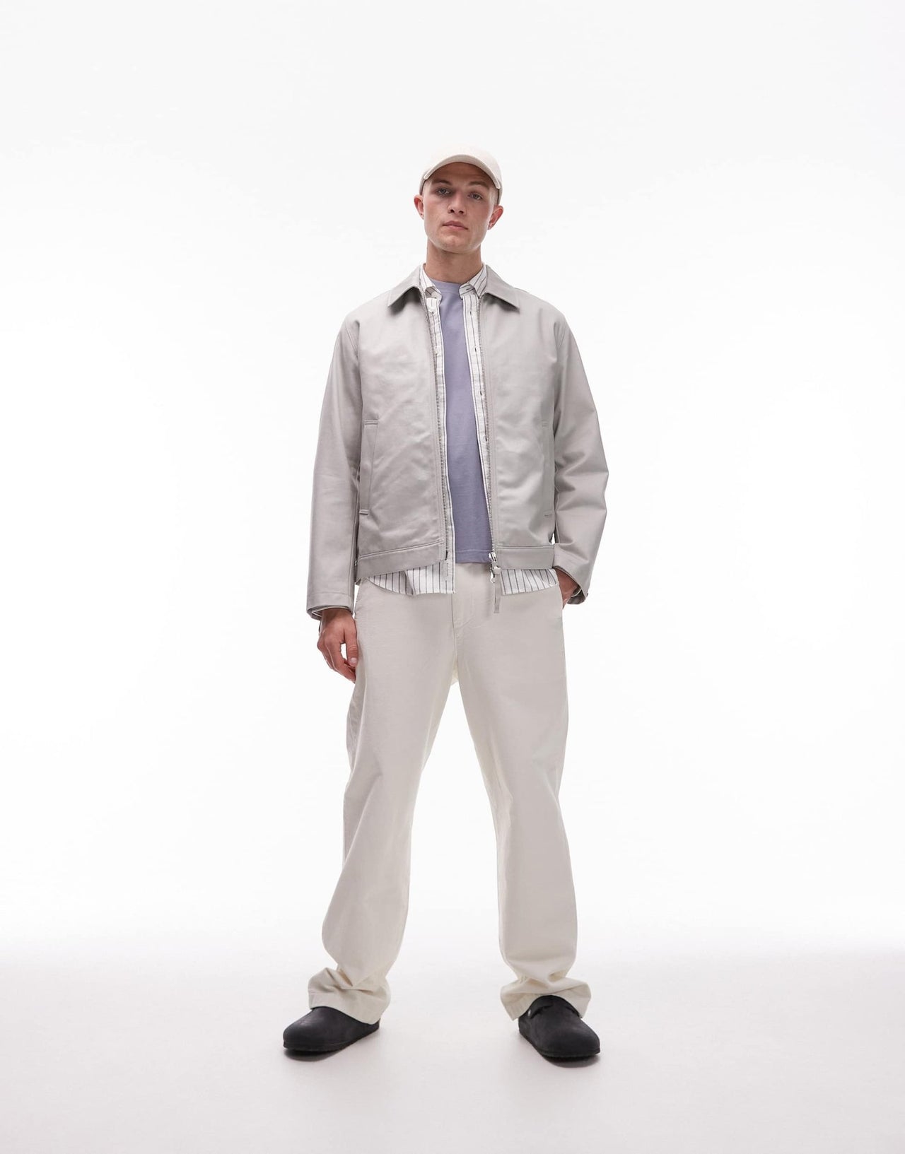 ARKET zip front minimal workwear jacket with collar in mole - ASOS Sample Sale