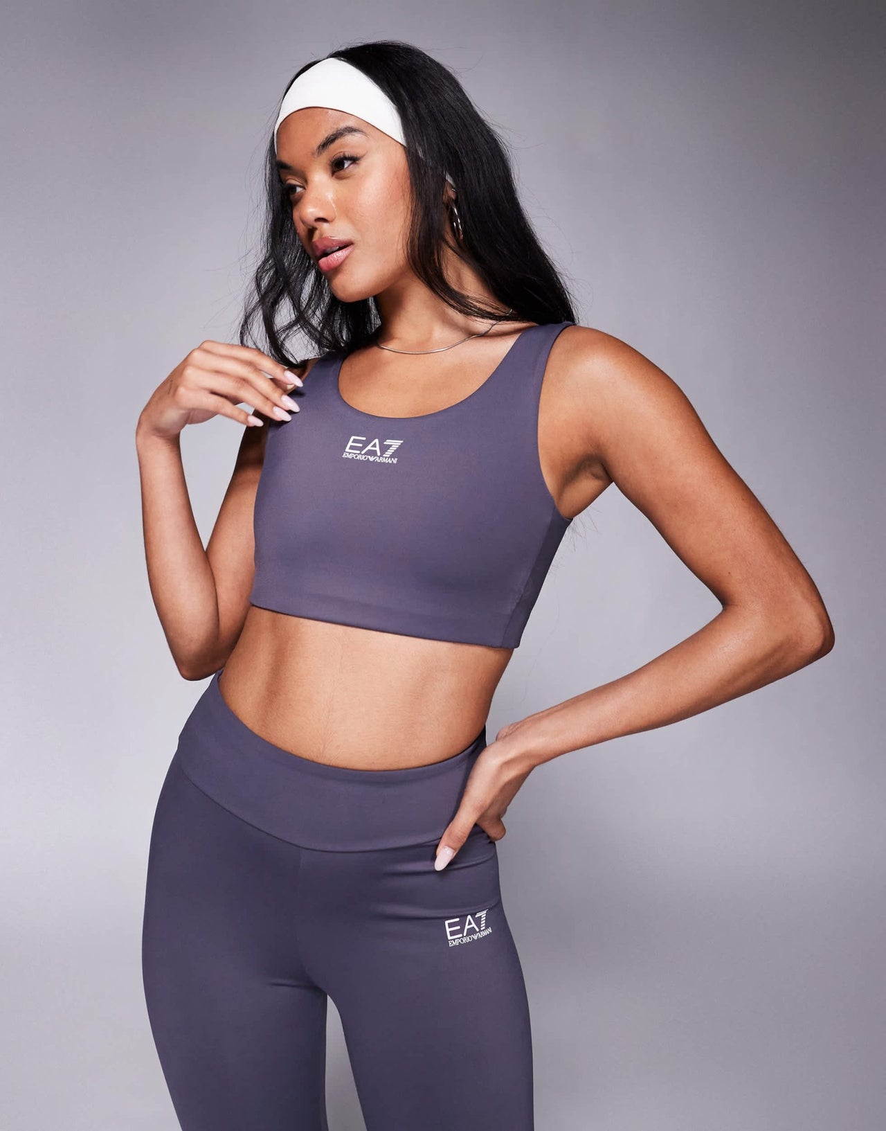 Armani EA7 central logo sports bra co - ord in dark grey - ASOS Sample Sale