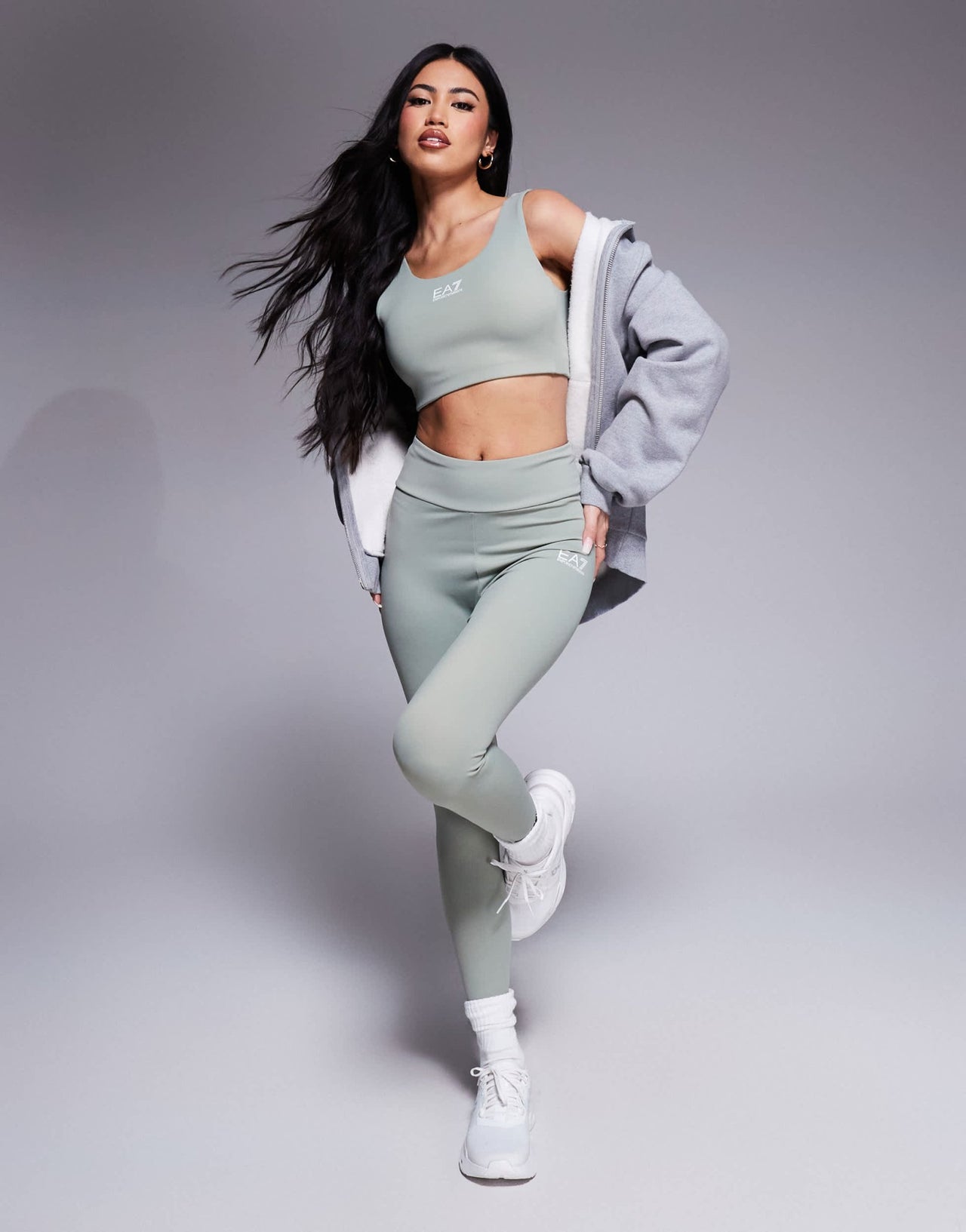 Armani EA7 central logo sports bra co-ord in green - ASOS Sample Sale