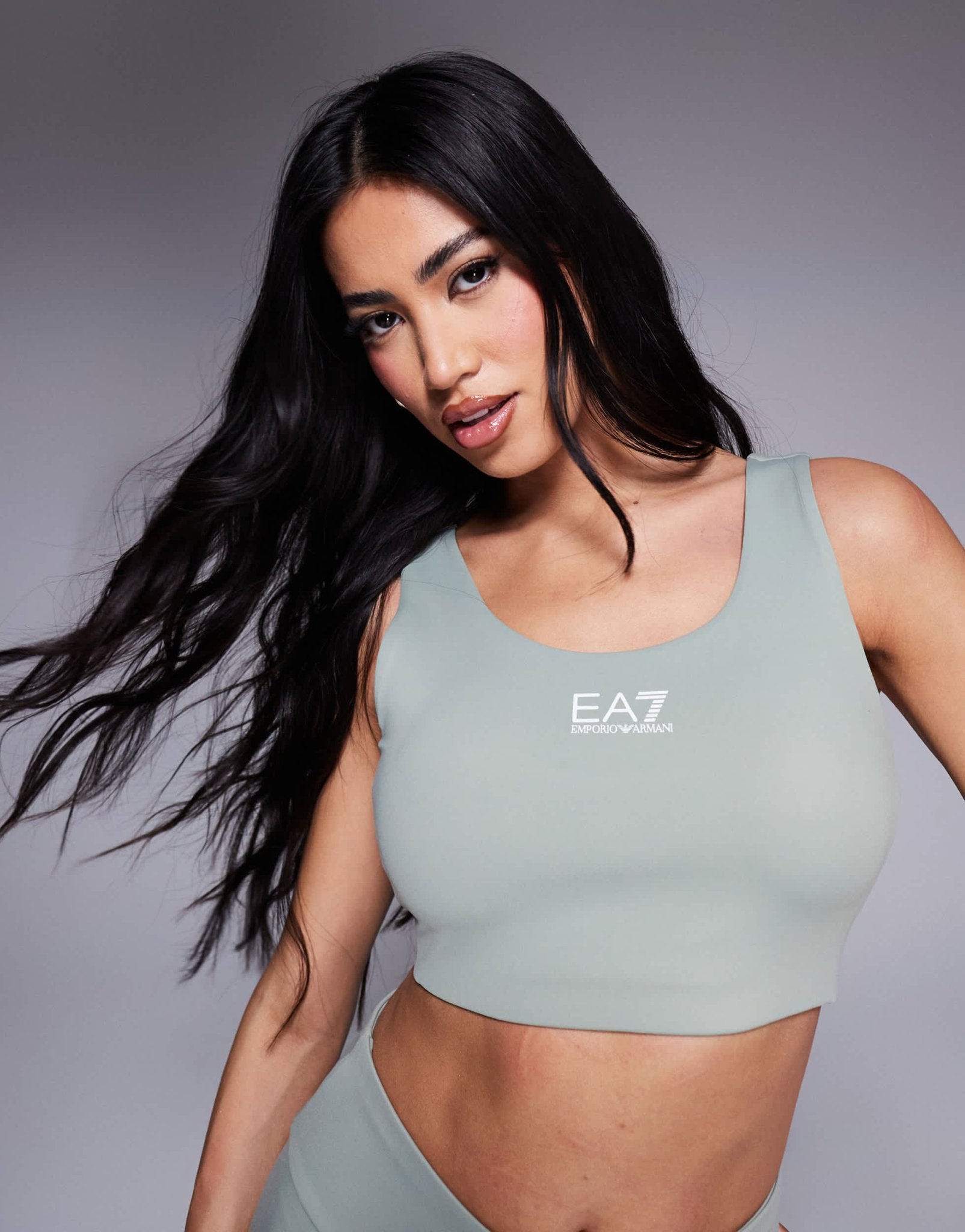 Armani EA7 central logo sports bra co-ord in green - ASOS Sample Sale