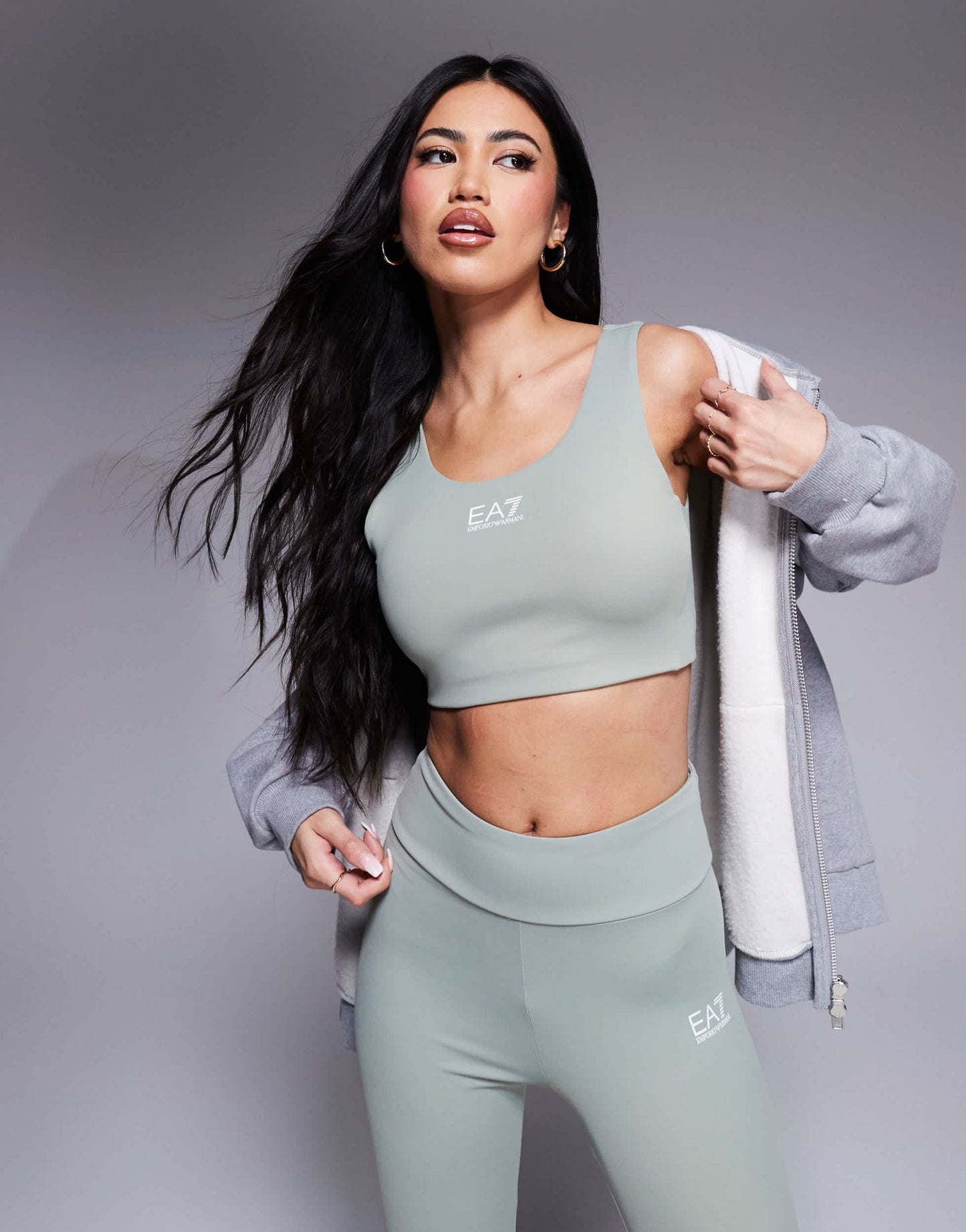 Armani EA7 central logo sports bra co-ord in green - ASOS Sample Sale