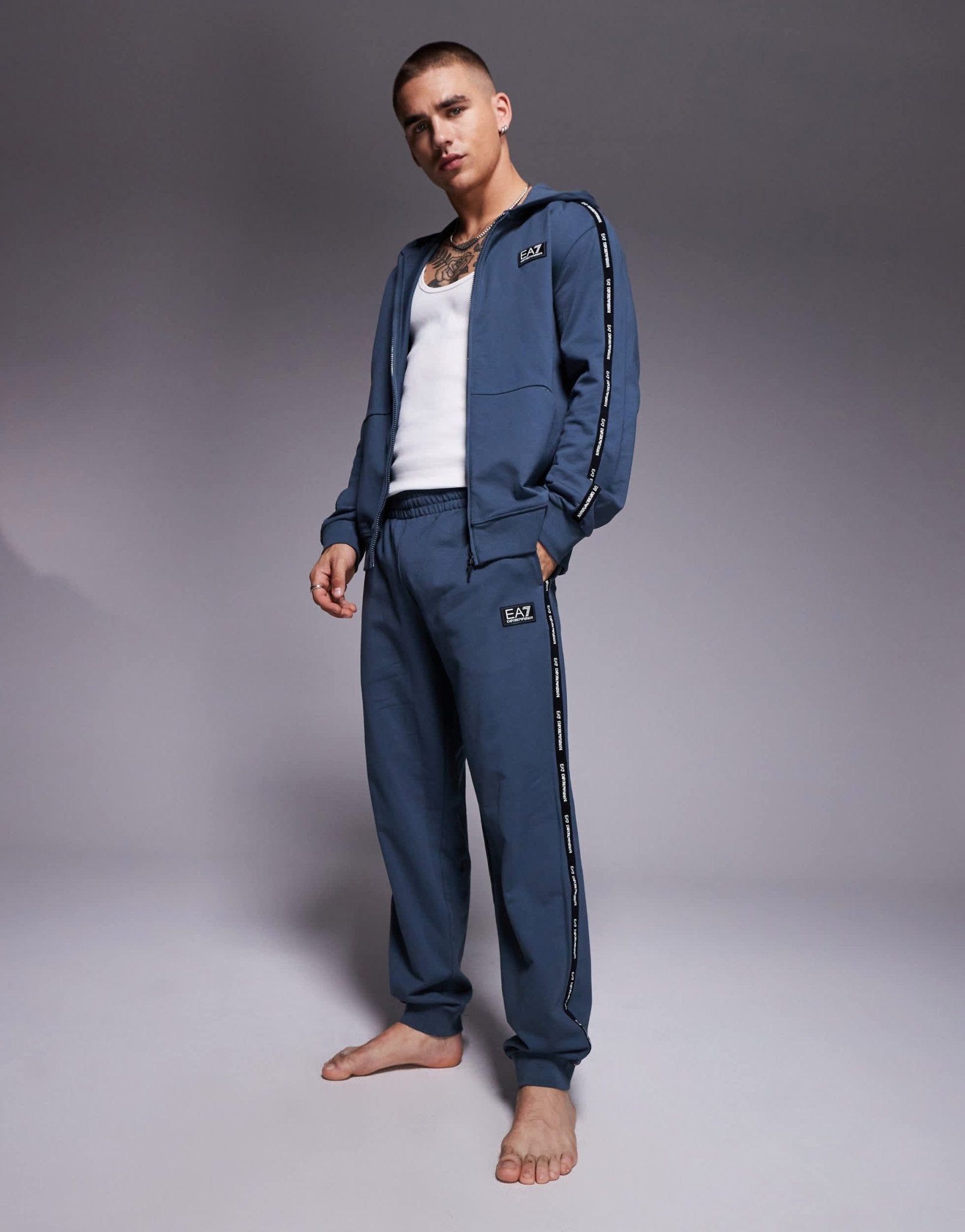 Armani EA7 cuffed joggers co - ord with logo tape detail in dark grey - ASOS Sample Sale