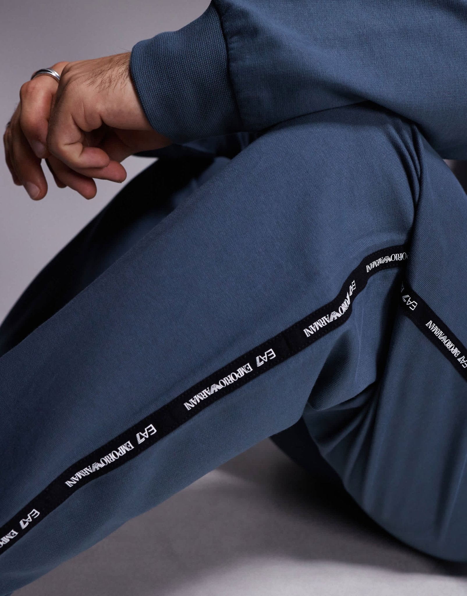 Armani EA7 cuffed joggers co - ord with logo tape detail in dark grey - ASOS Sample Sale
