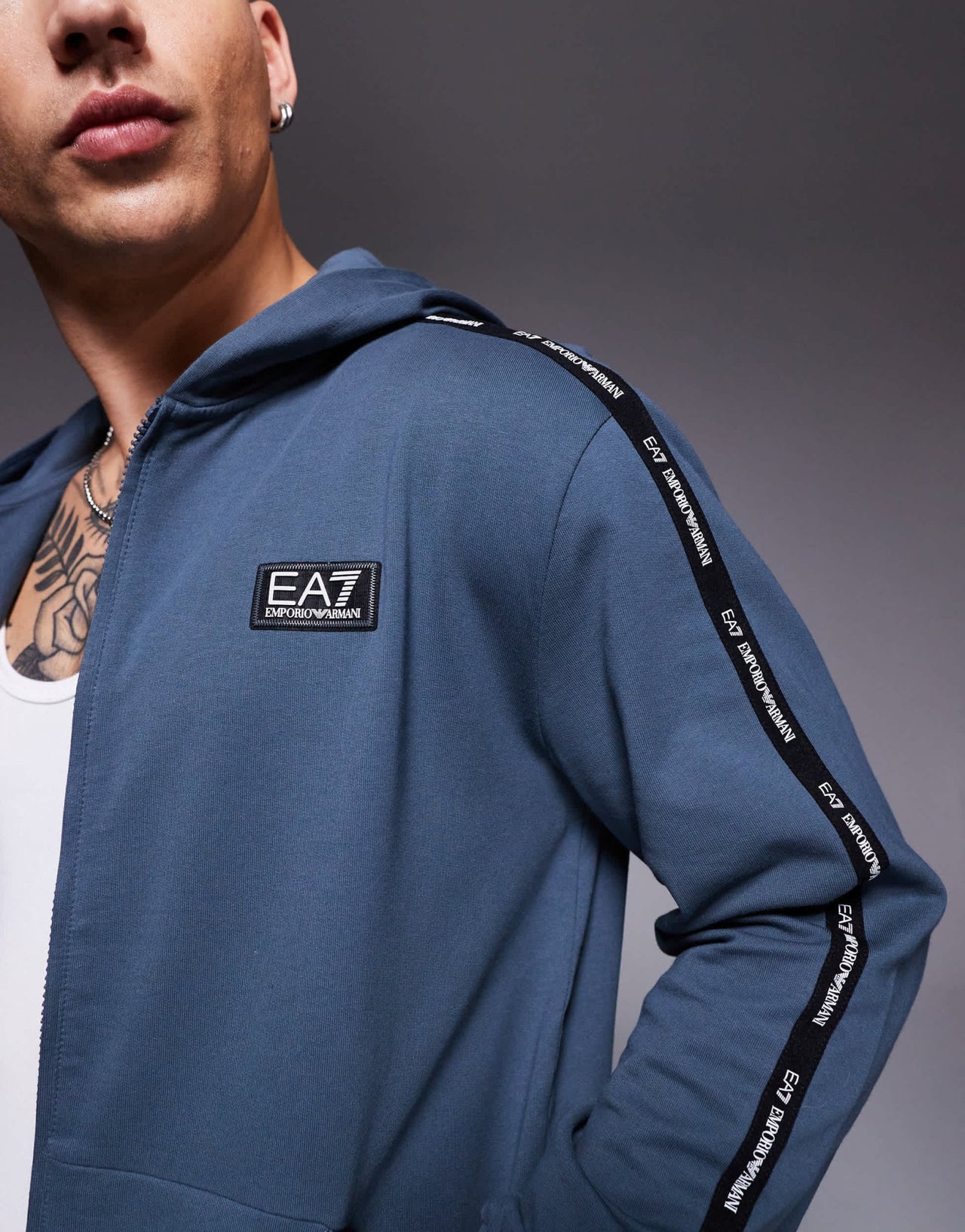 Armani EA7 zip hoodie co - ord with logo tape detail in dark grey - ASOS Sample Sale