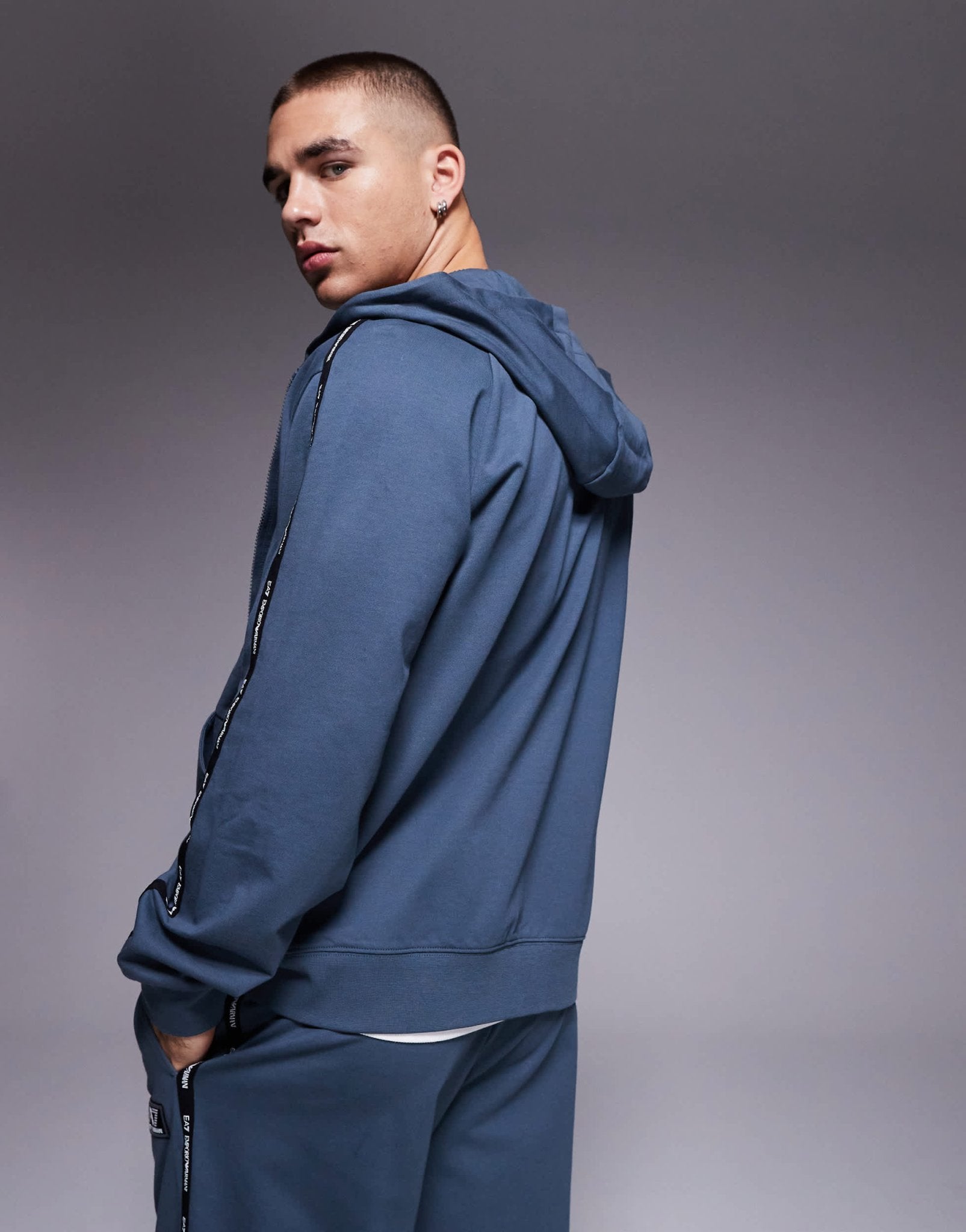 Armani EA7 zip hoodie co - ord with logo tape detail in dark grey - ASOS Sample Sale