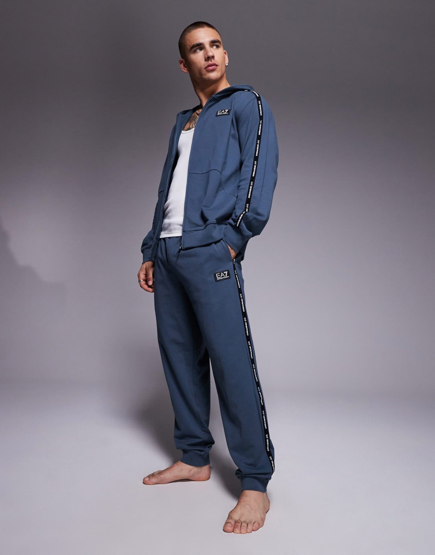 Armani EA7 zip hoodie co - ord with logo tape detail in dark grey - ASOS Sample Sale