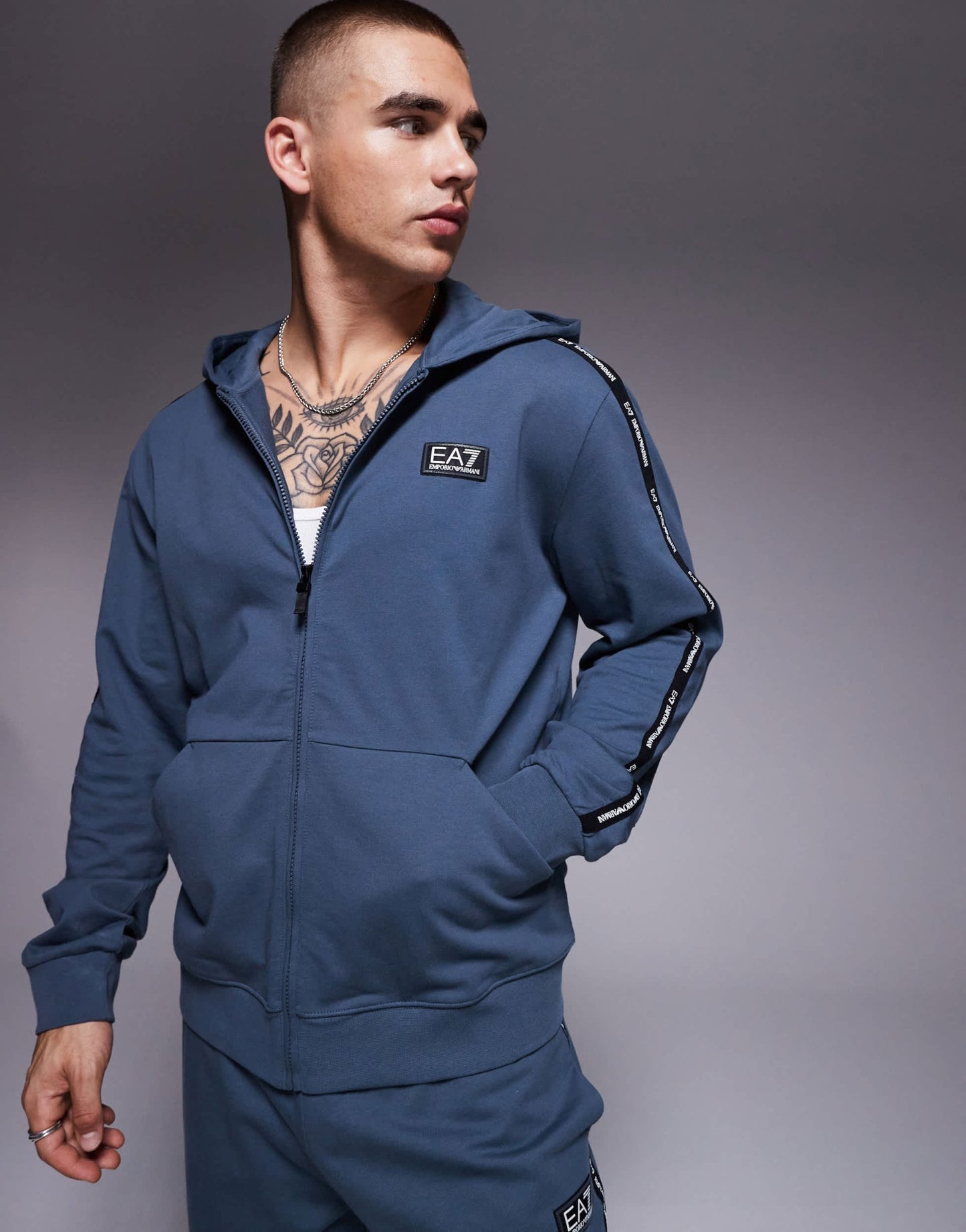 Armani EA7 zip hoodie co - ord with logo tape detail in dark grey - ASOS Sample Sale