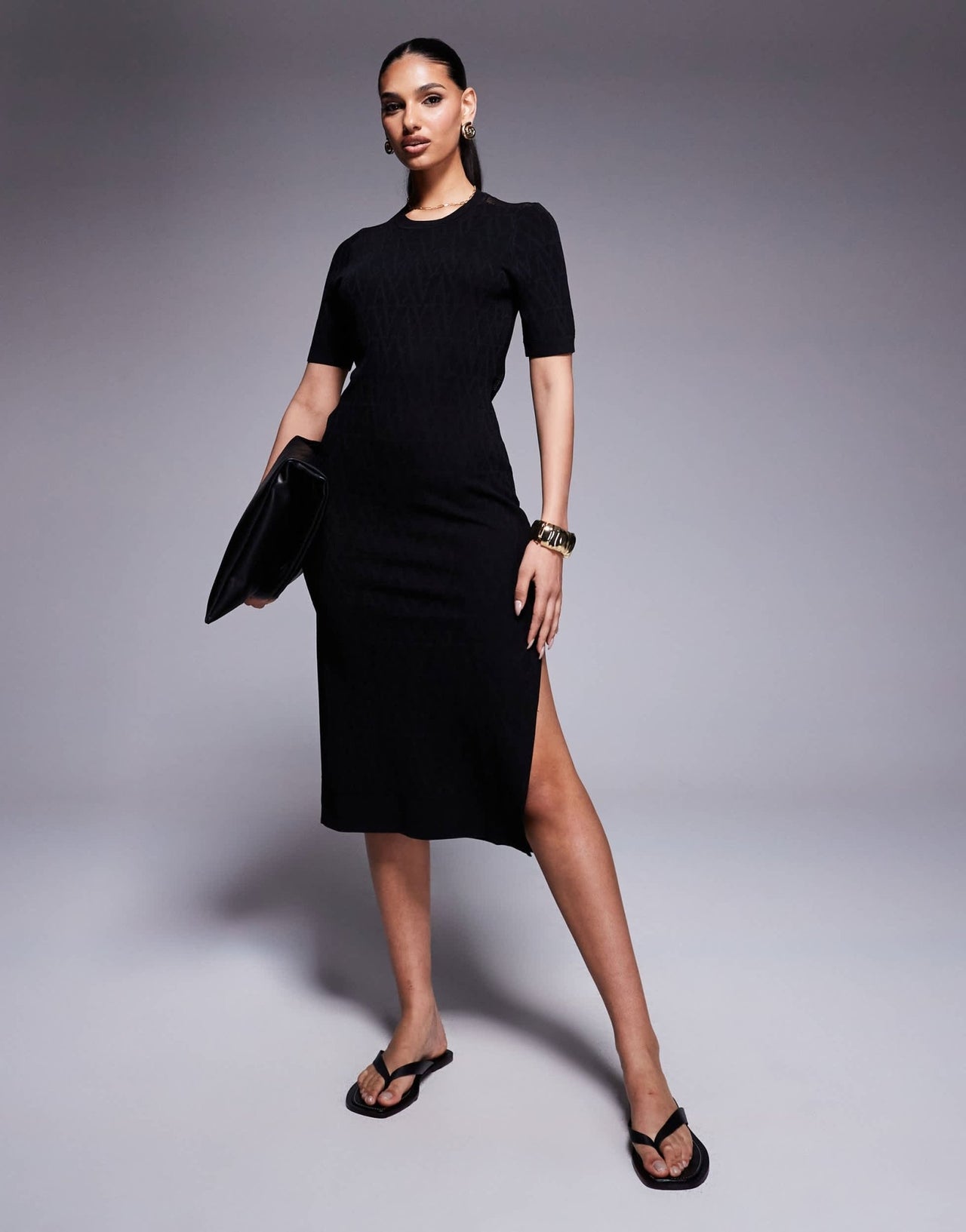 Armani Exchange bodycon midi dress with mesh back in black - ASOS Sample Sale