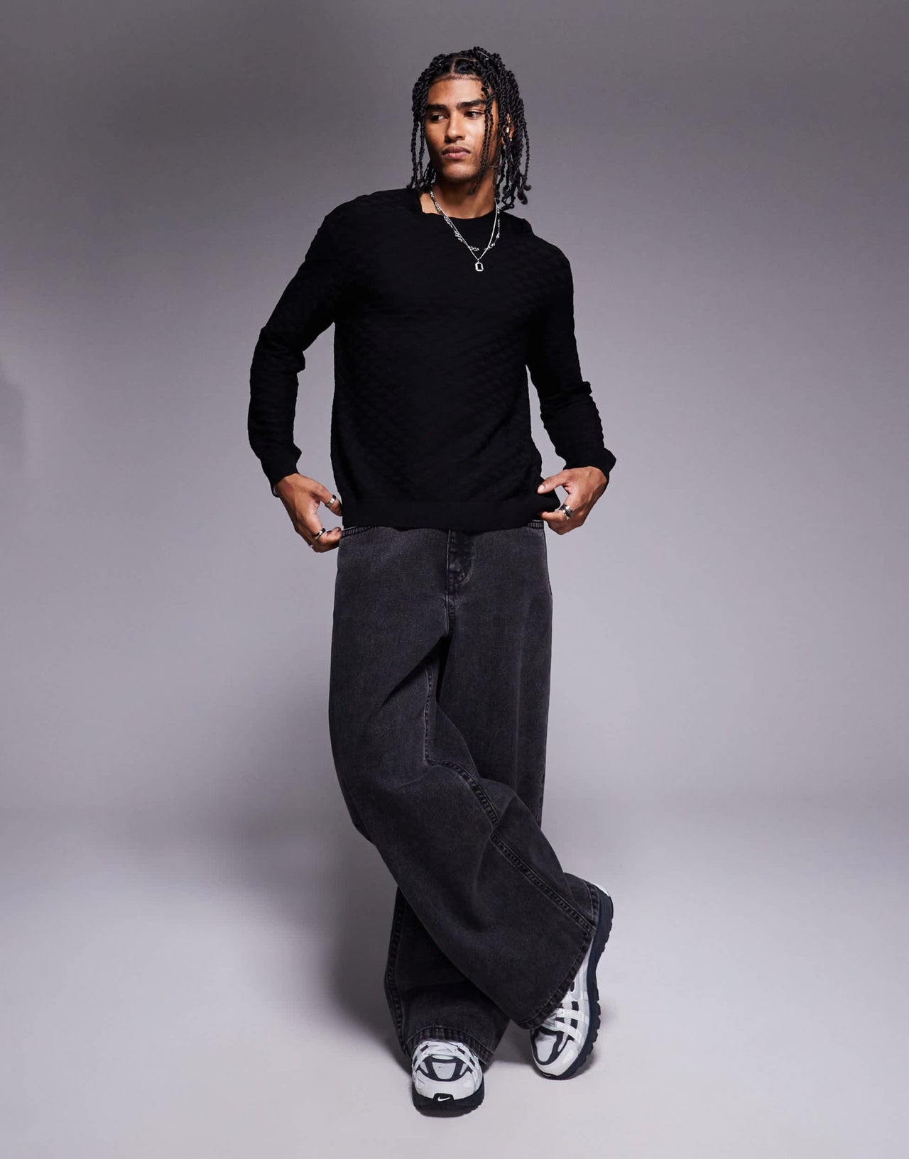Armani Exchange crew neck textured logo jumper in black - ASOS Sample Sale
