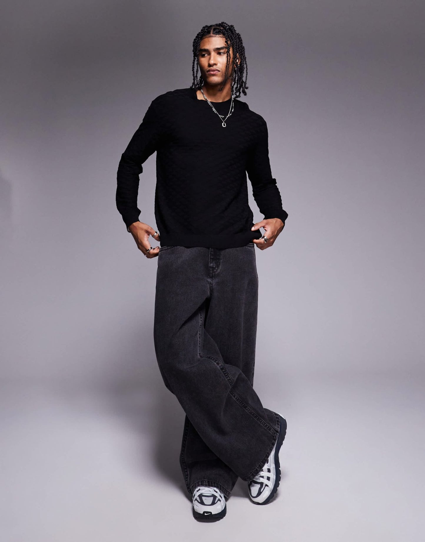 Armani Exchange crew neck textured logo jumper in black - ASOS Sample Sale