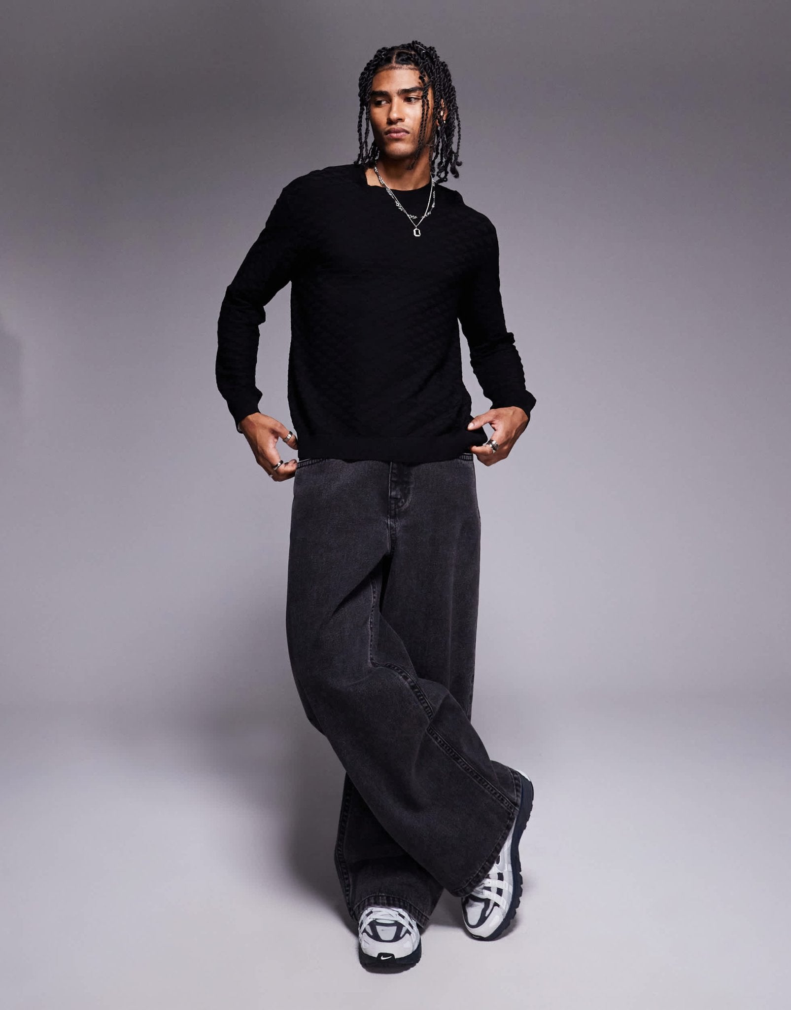 Armani Exchange crew neck textured logo jumper in black - ASOS Sample Sale