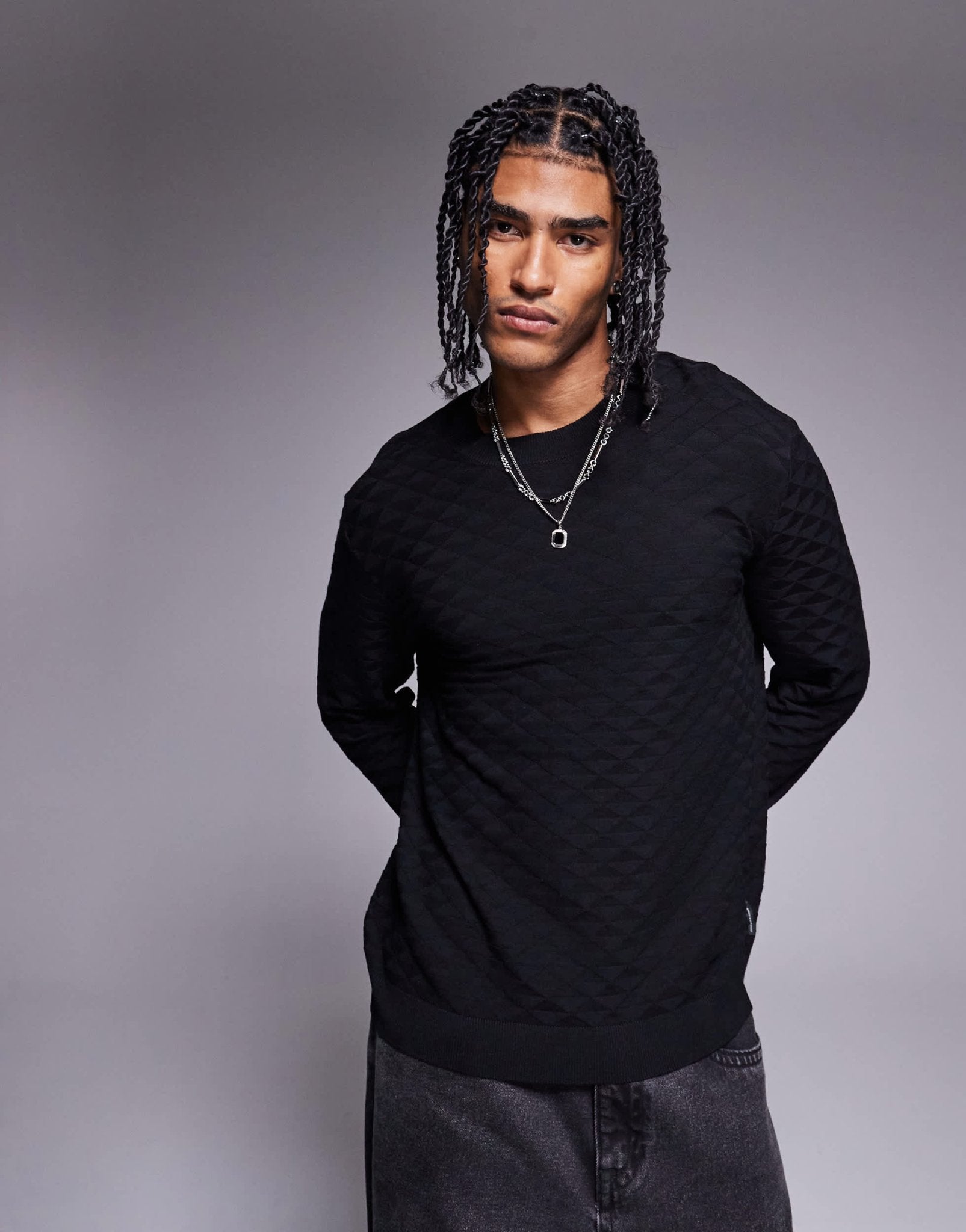 Armani Exchange crew neck textured logo jumper in black - ASOS Sample Sale