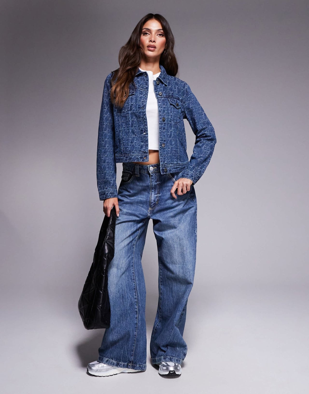 Armani Exchange monogram denim jacket in mid blue - ASOS Sample Sale