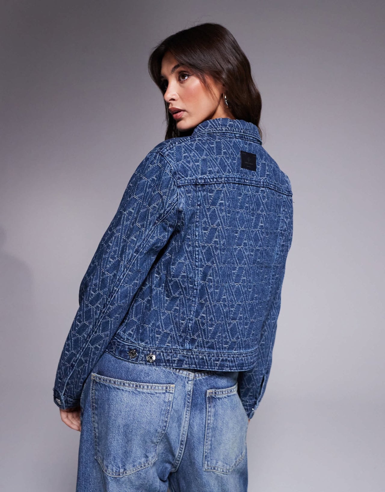 Armani Exchange monogram denim jacket in mid blue - ASOS Sample Sale