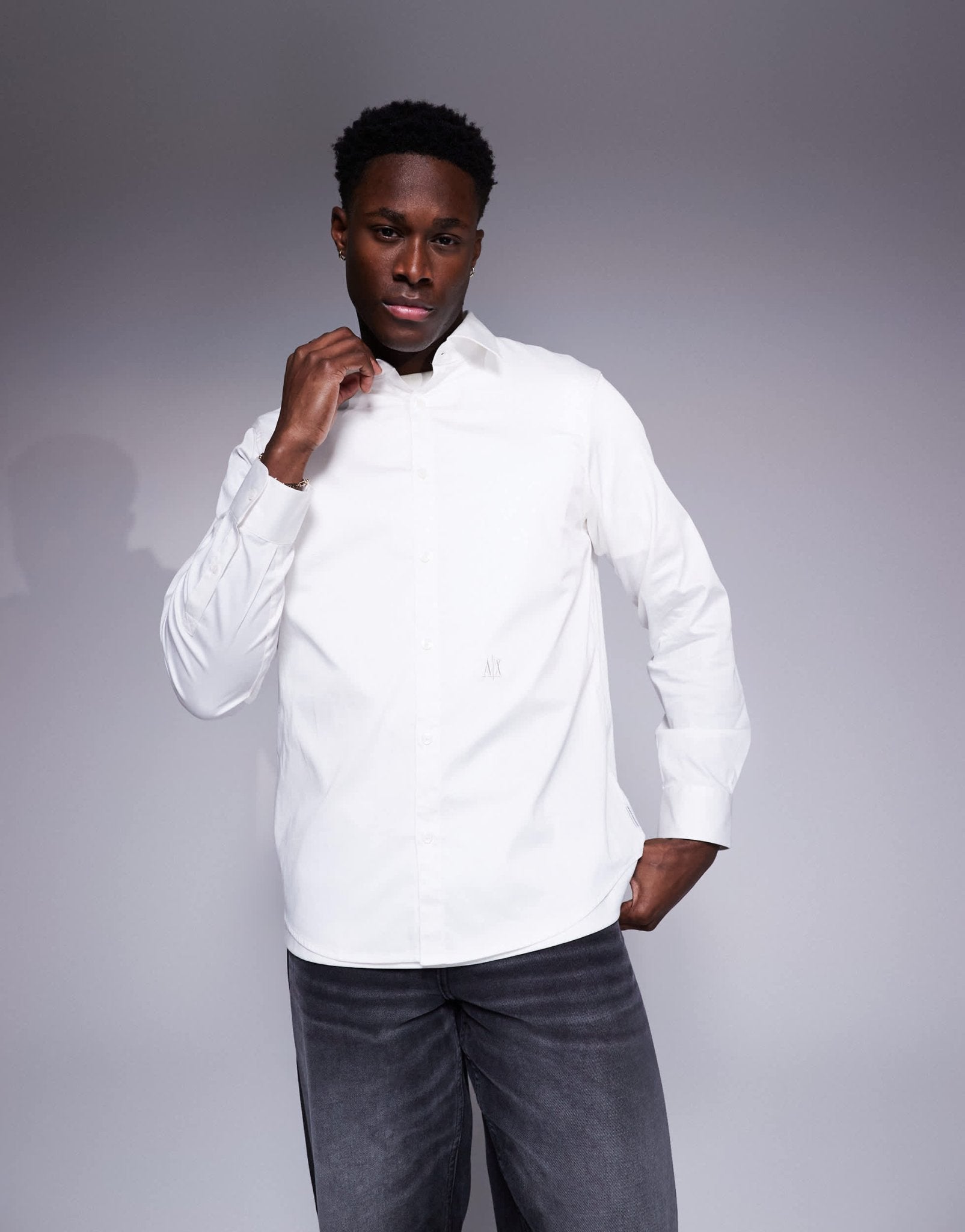 Armani Exchange oxford shirt with logo in white - ASOS Sample Sale