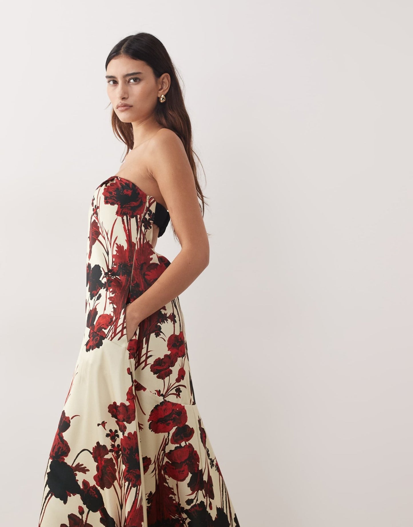 ARRANGE bandeau satin trapeze maxi dress in rose floral print - ASOS Sample Sale