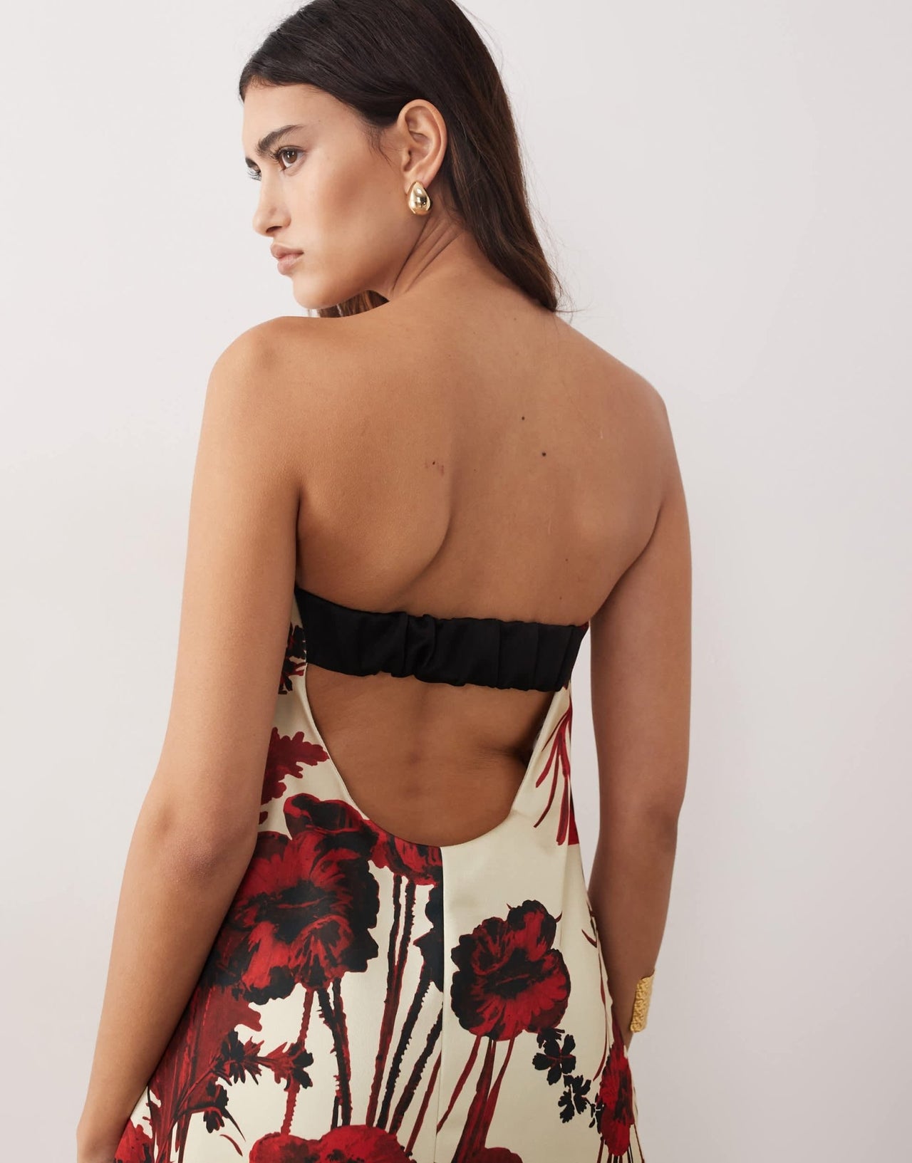 ARRANGE bandeau satin trapeze maxi dress in rose floral print - ASOS Sample Sale