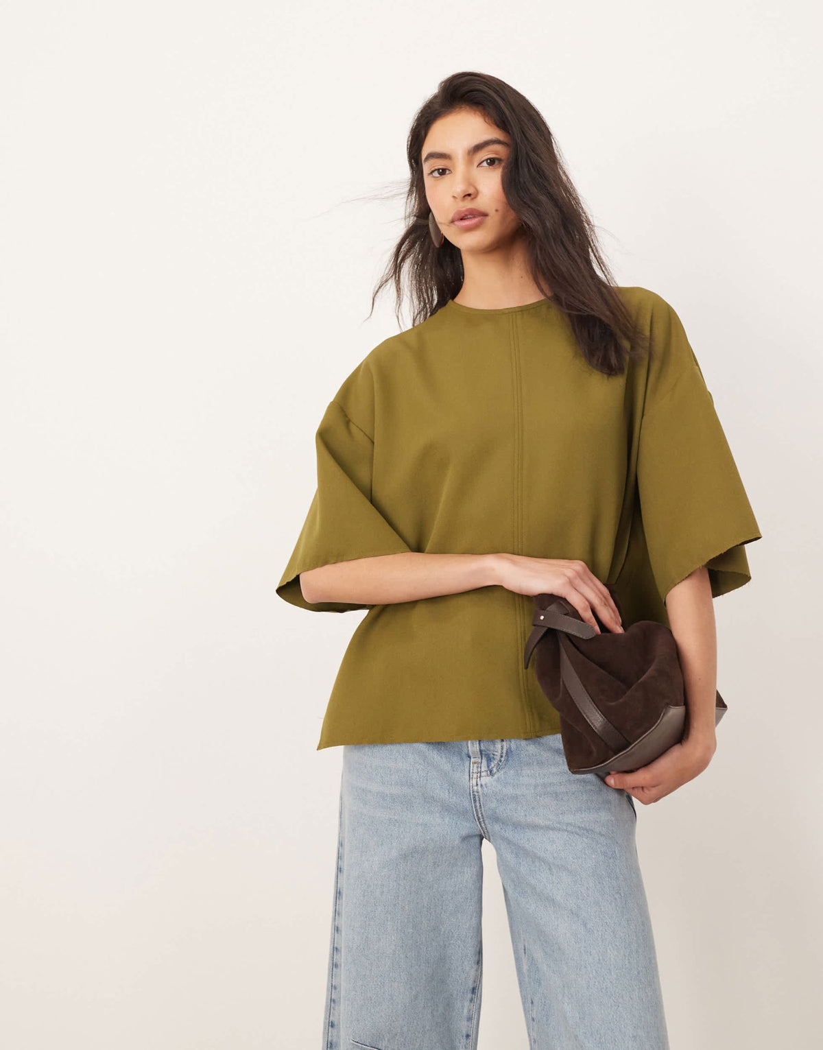 ARRANGE boxy seam top with tie back detail in olive - ASOS Sample Sale
