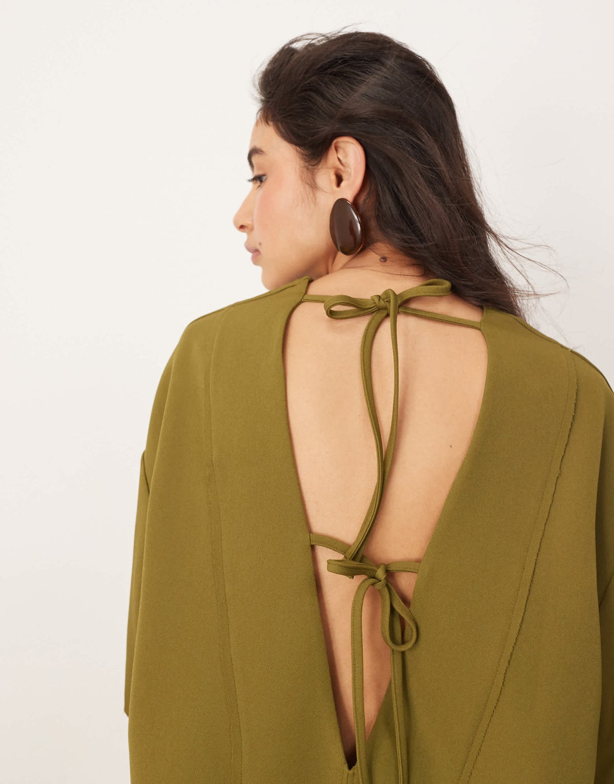ARRANGE boxy seam top with tie back detail in olive - ASOS Sample Sale