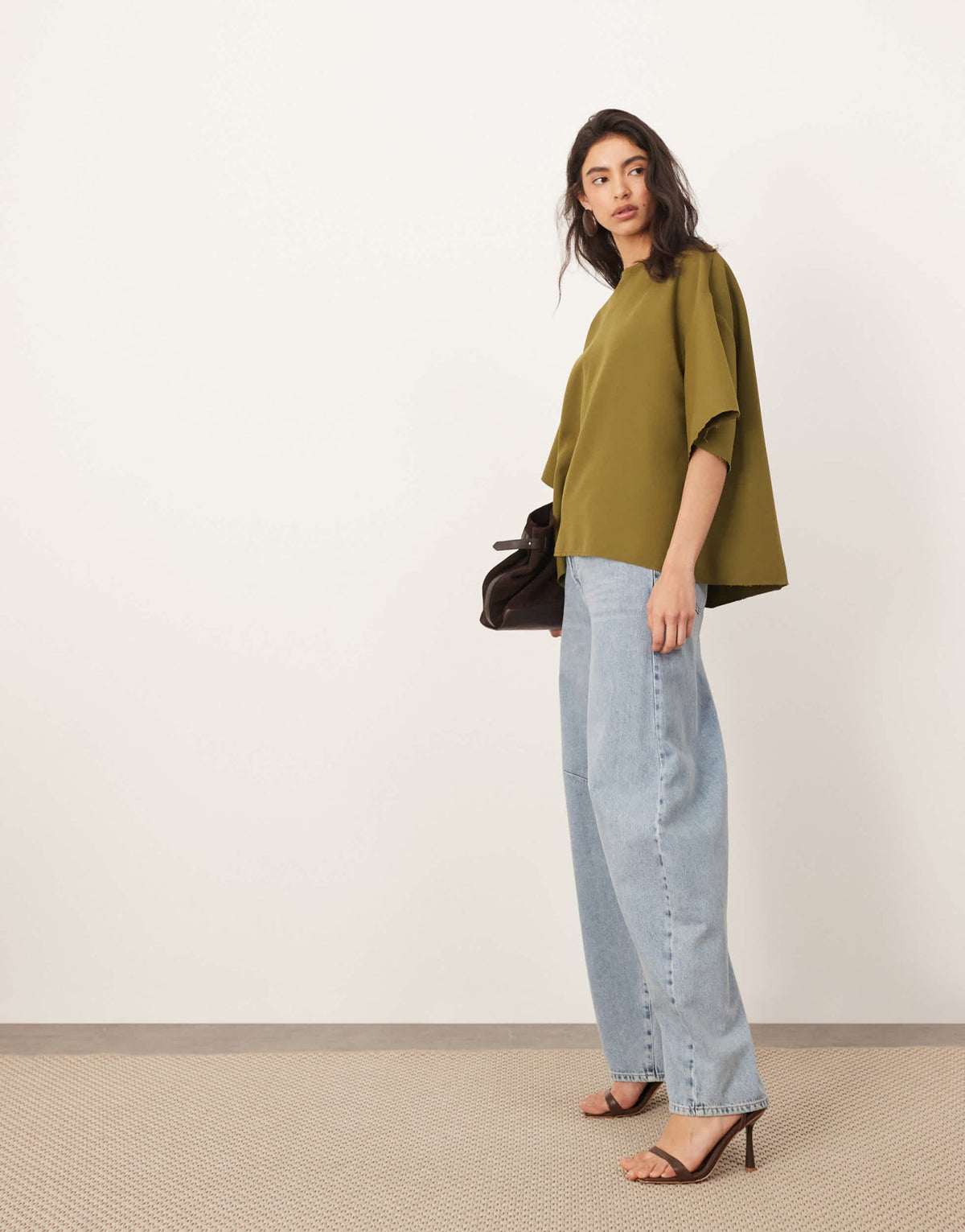ARRANGE boxy seam top with tie back detail in olive - ASOS Sample Sale
