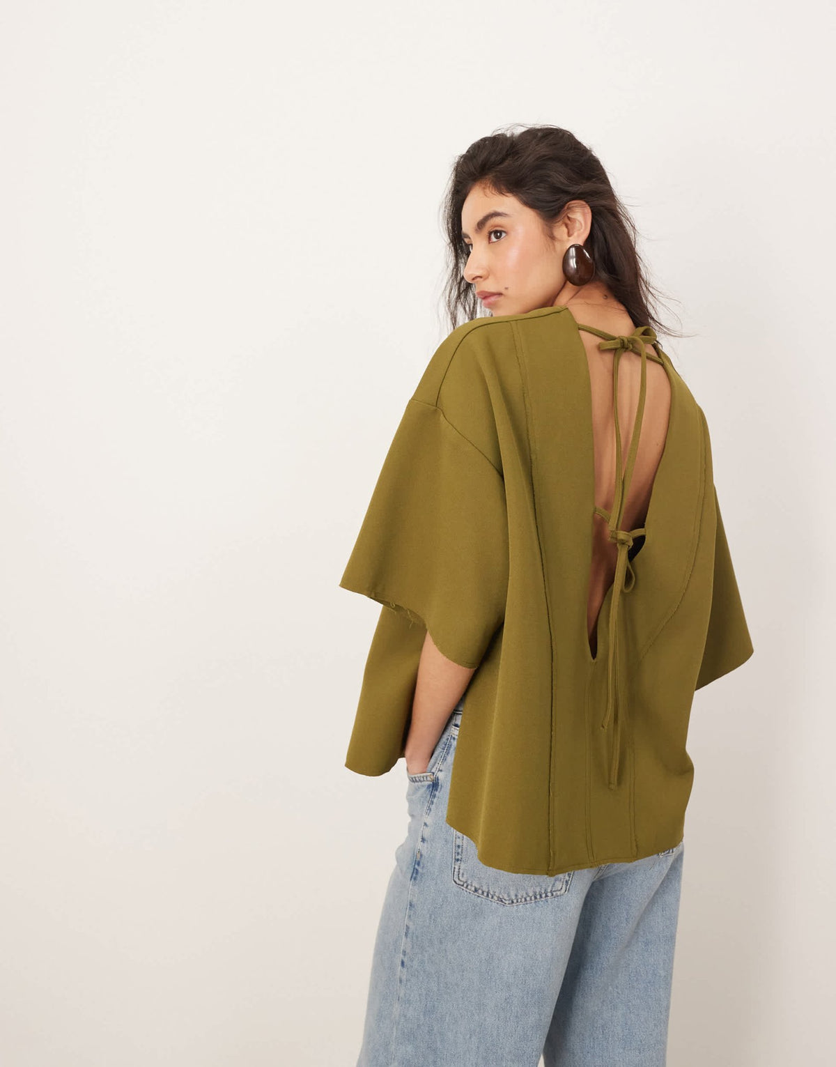 ARRANGE boxy seam top with tie back detail in olive - ASOS Sample Sale
