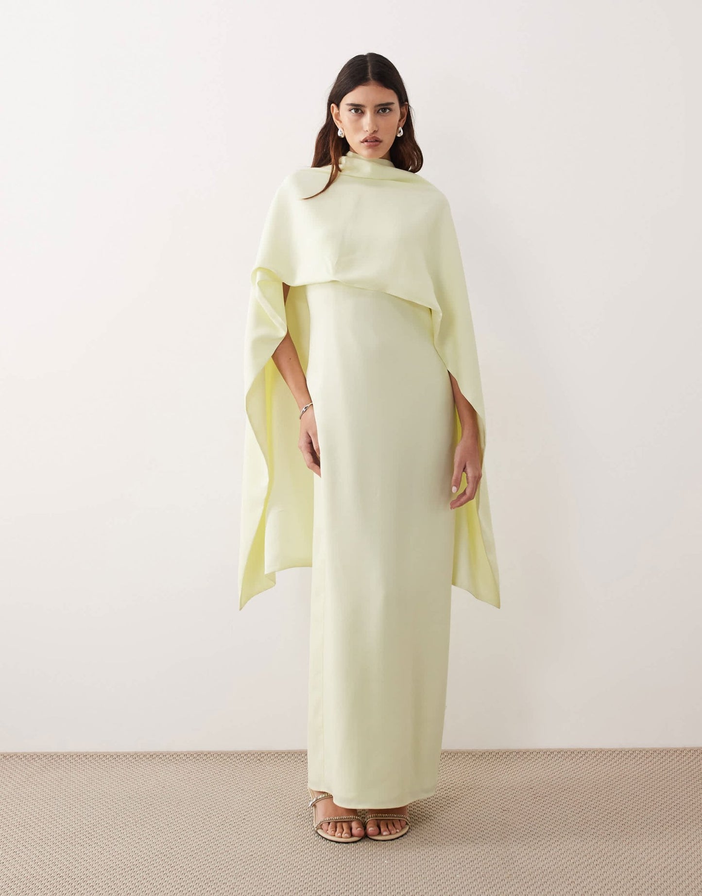 ARRANGE cape overlay column maxi dress in light lemon - ASOS Sample Sale