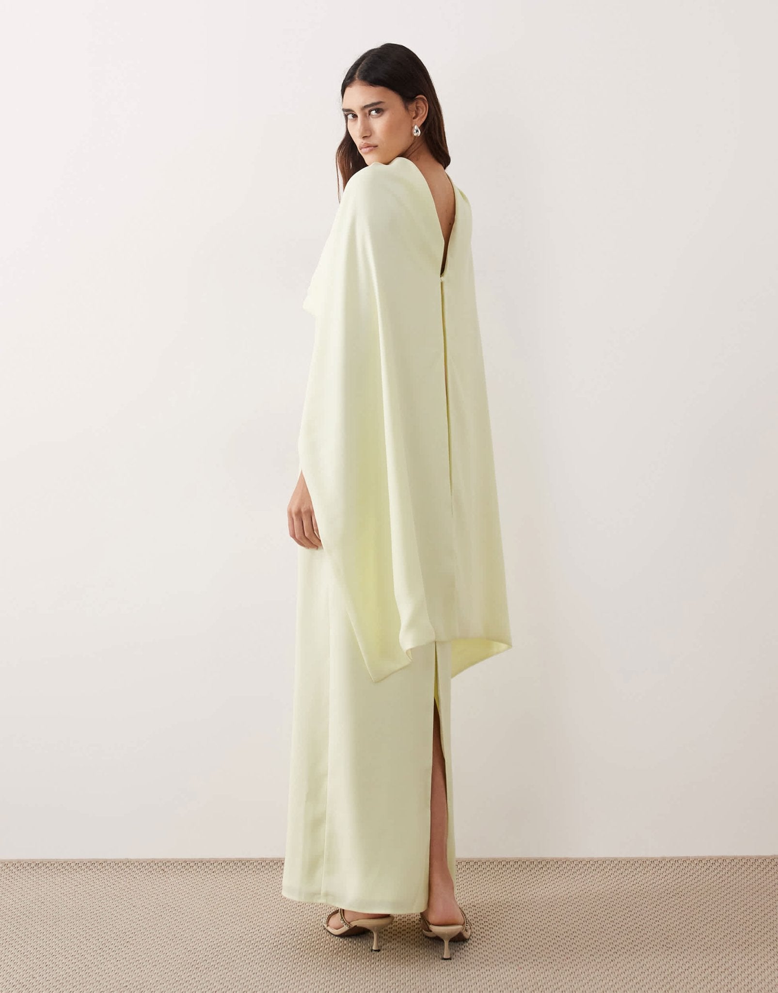 ARRANGE cape overlay column maxi dress in light lemon - ASOS Sample Sale