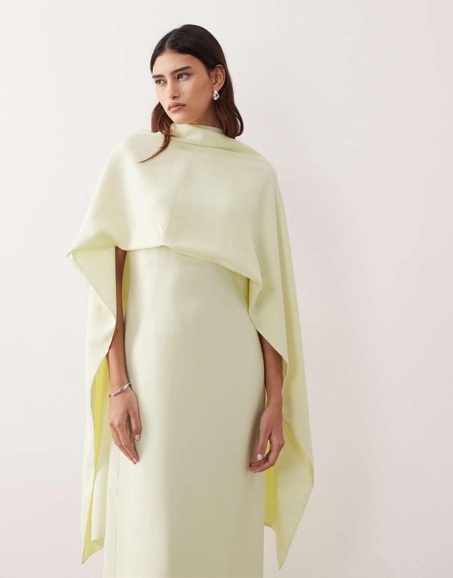 ARRANGE cape overlay column maxi dress in light lemon - ASOS Sample Sale