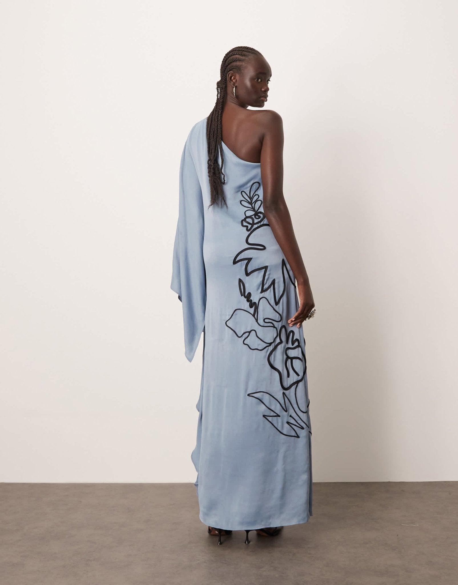 ARRANGE contrast embroidered floral one shoulder maxi dress in blue - ASOS Sample Sale