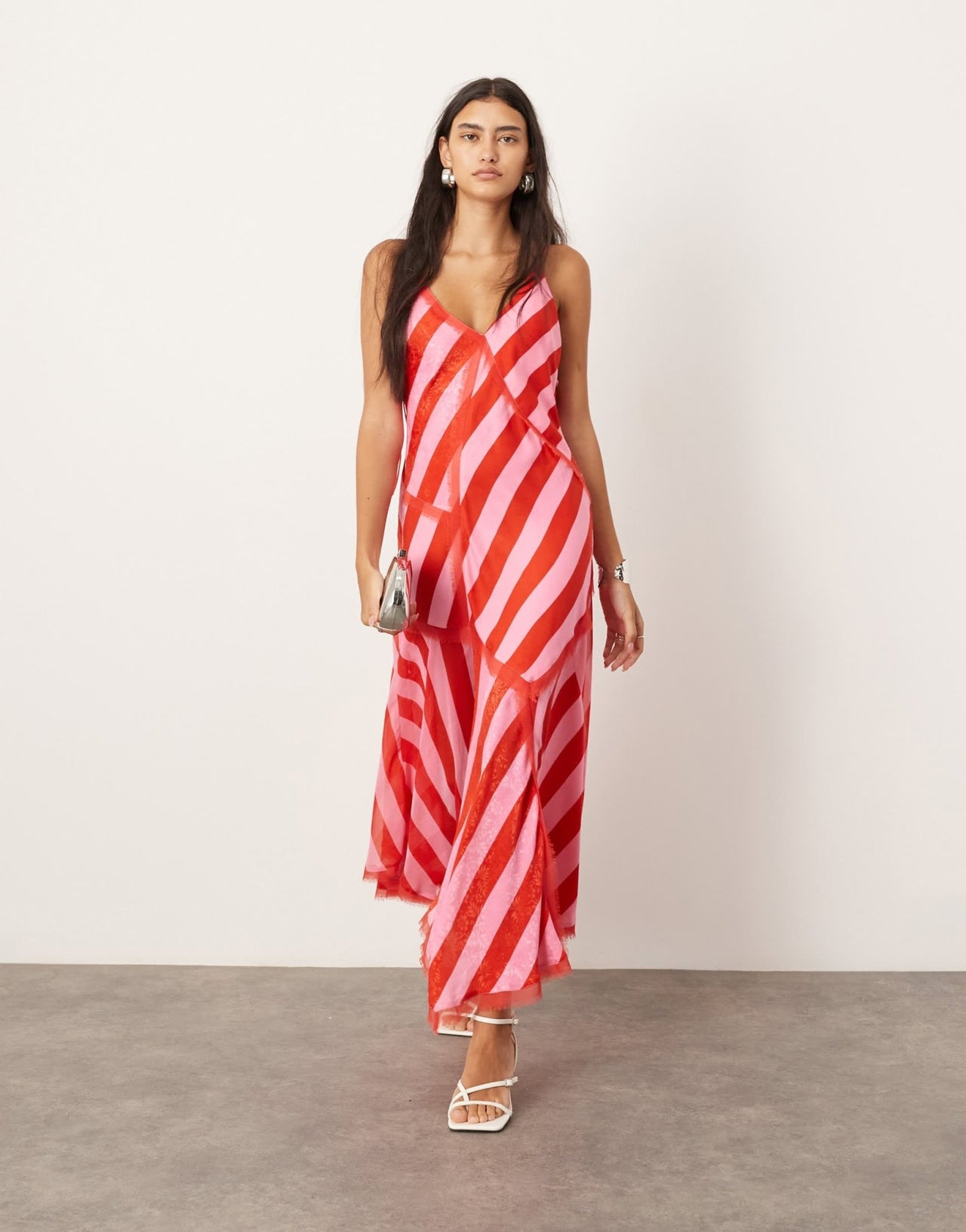 ARRANGE contrast fabric cami midi dress with hanky hem in colour block stripe - ASOS Sample Sale