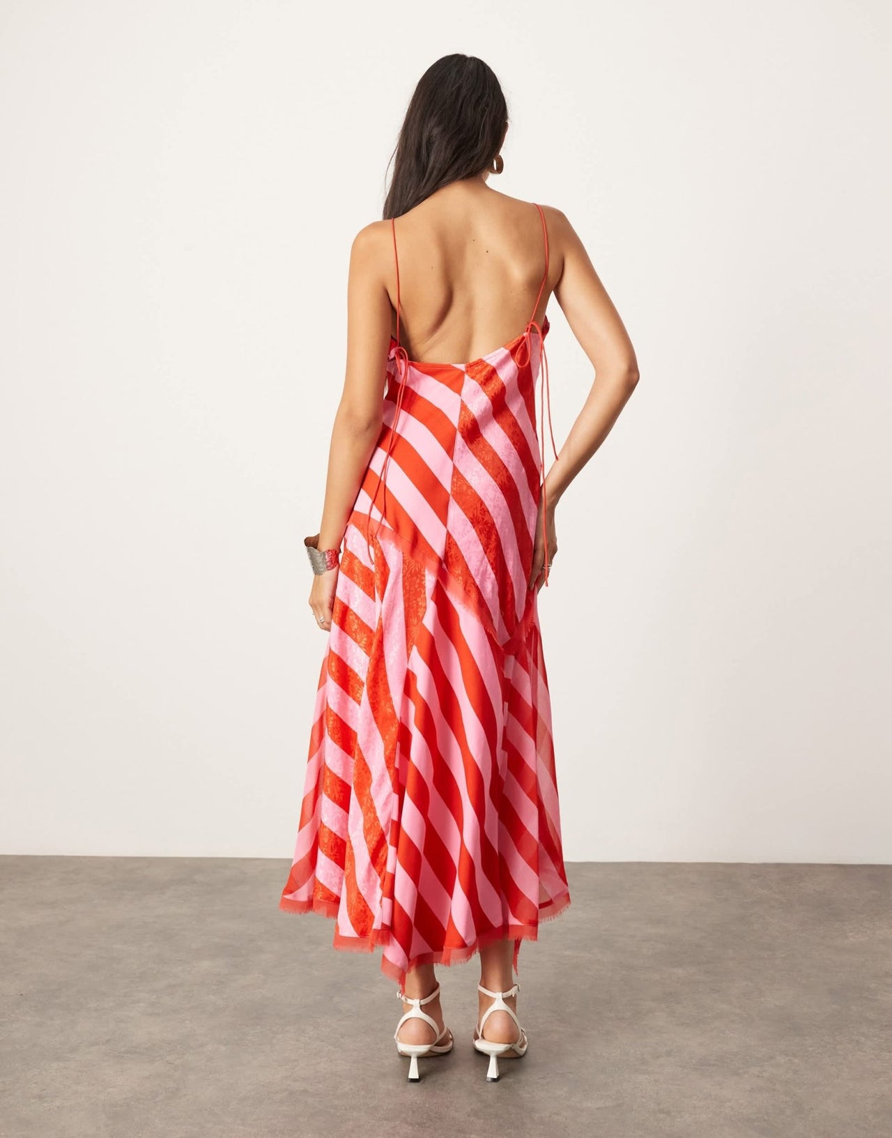 ARRANGE contrast fabric cami midi dress with hanky hem in colour block stripe - ASOS Sample Sale