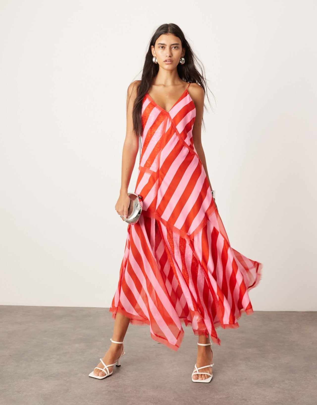 ARRANGE contrast fabric cami midi dress with hanky hem in colour block stripe - ASOS Sample Sale
