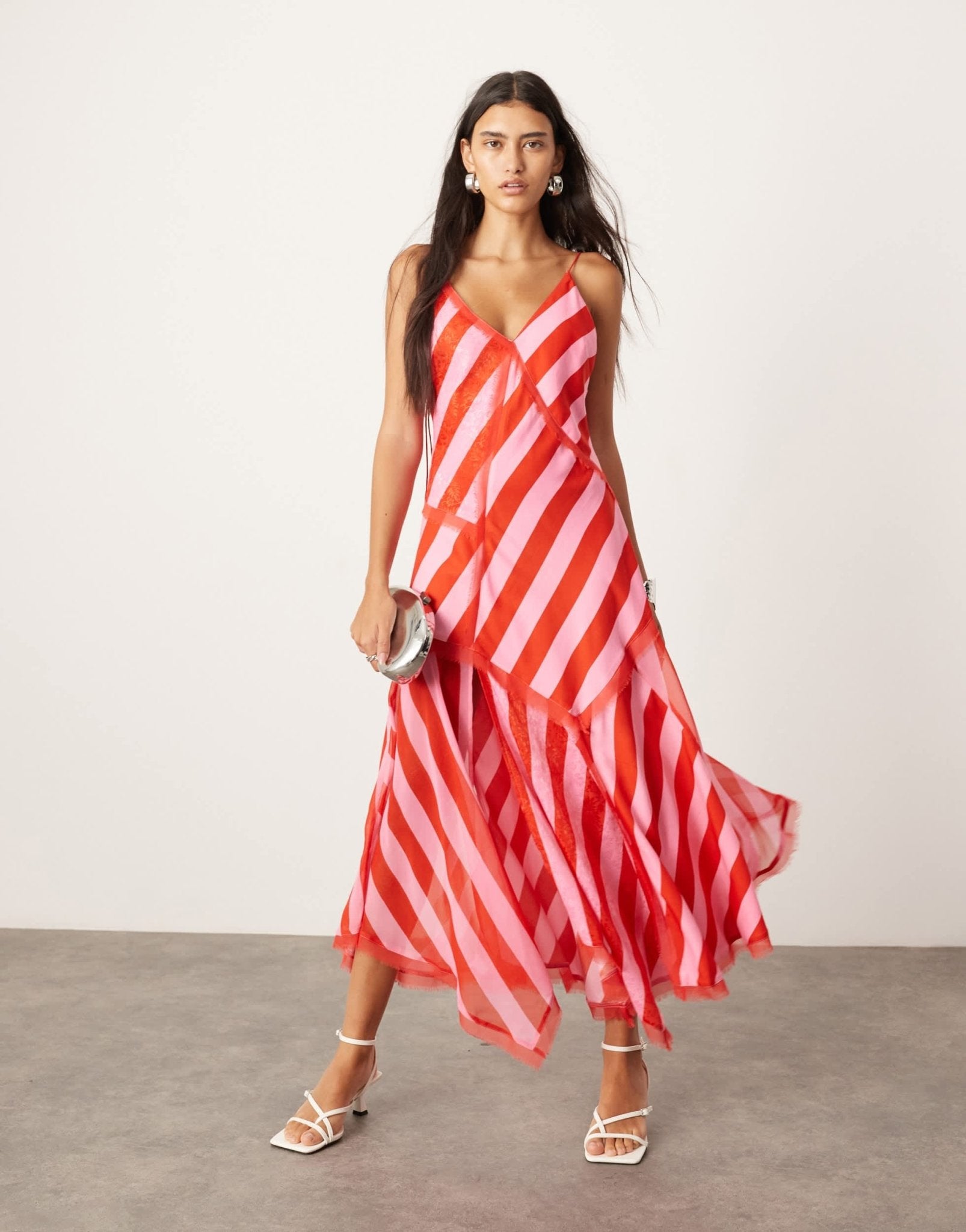 ARRANGE contrast fabric cami midi dress with hanky hem in colour block stripe - ASOS Sample Sale