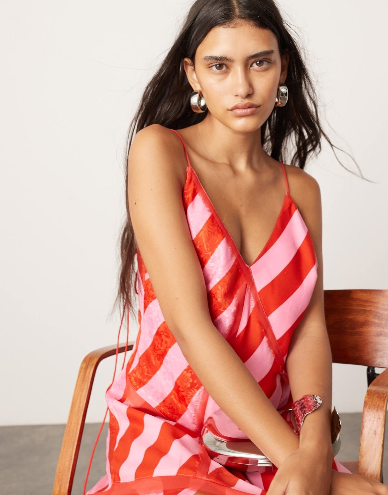 ARRANGE contrast fabric cami midi dress with hanky hem in colour block stripe - ASOS Sample Sale