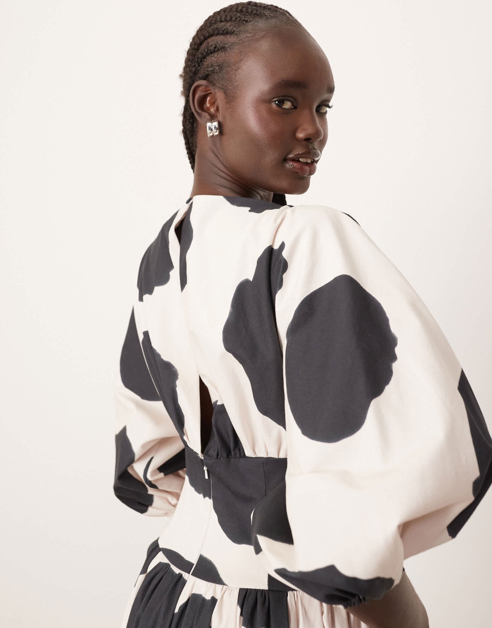 ARRANGE cotton cinched waist midi dress with balloon sleeve in bold spot - ASOS Sample Sale