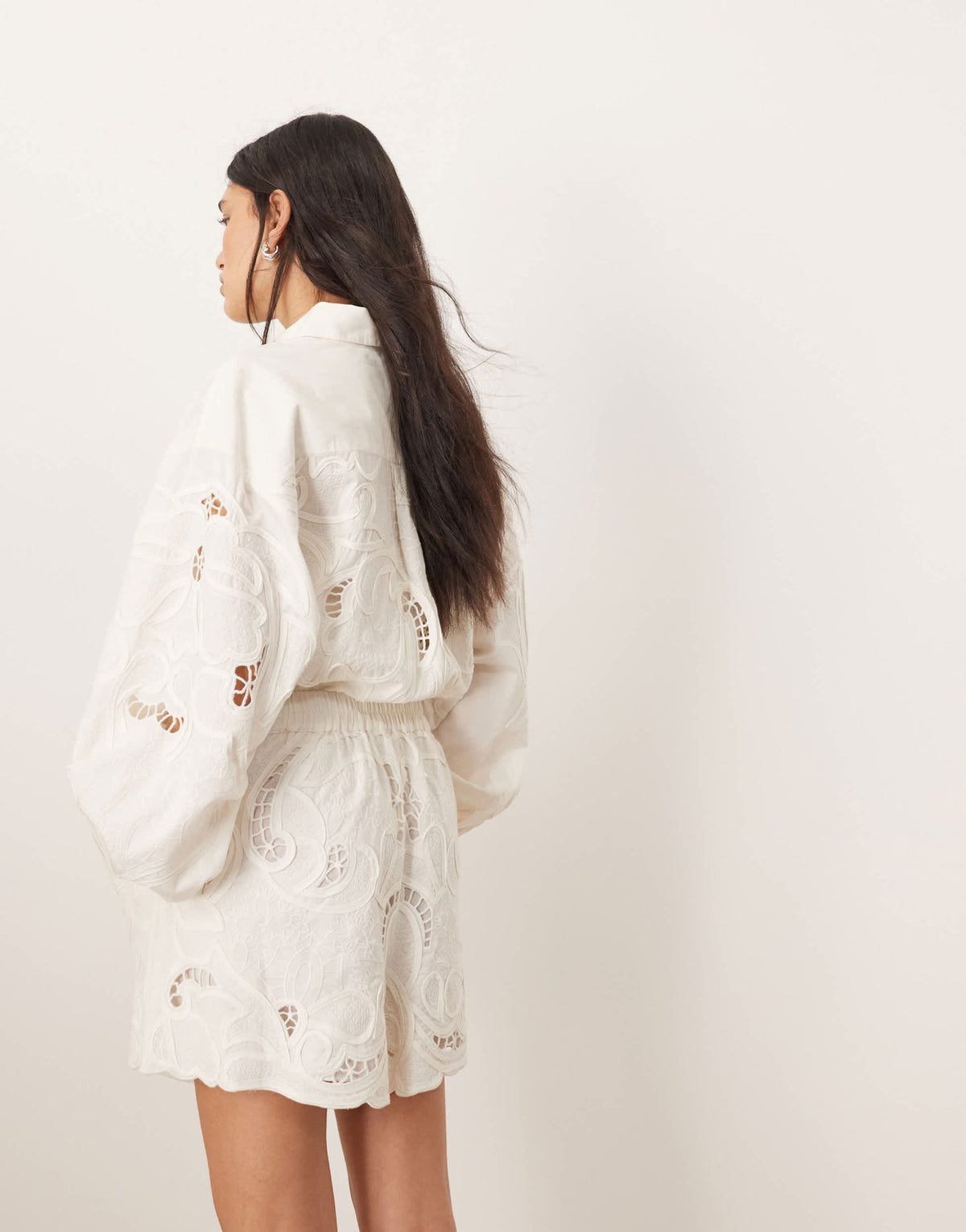 ARRANGE cotton mirrored floral embroidered cutwork shorts co-ord in white - ASOS Sample Sale