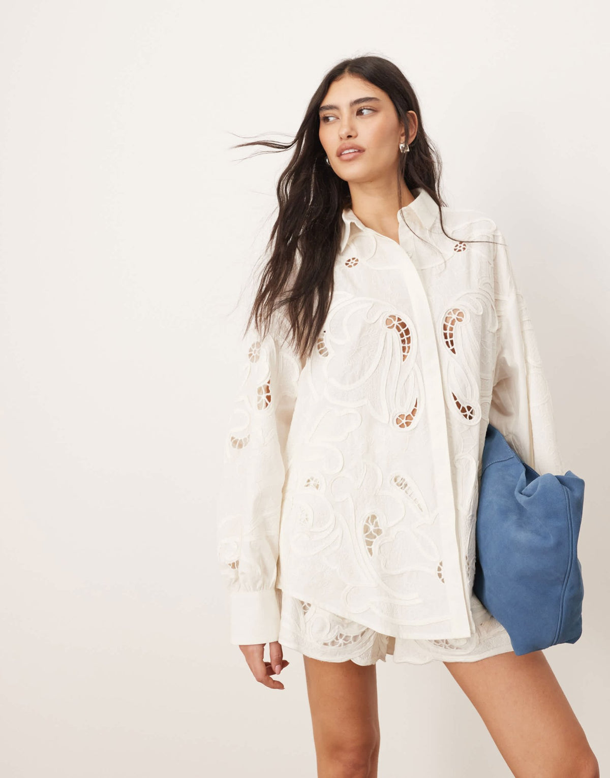 ARRANGE cotton mirrored floral embroidered cutwork shorts co-ord in white - ASOS Sample Sale