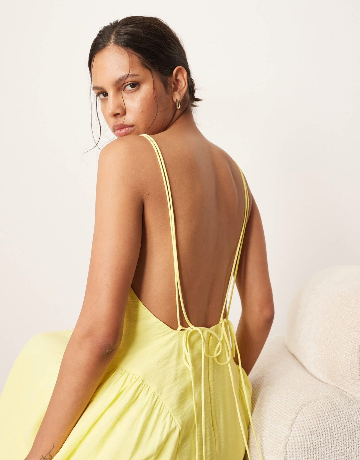 ARRANGE cross back detail midi dress with full skirt in yellow - ASOS Sample Sale
