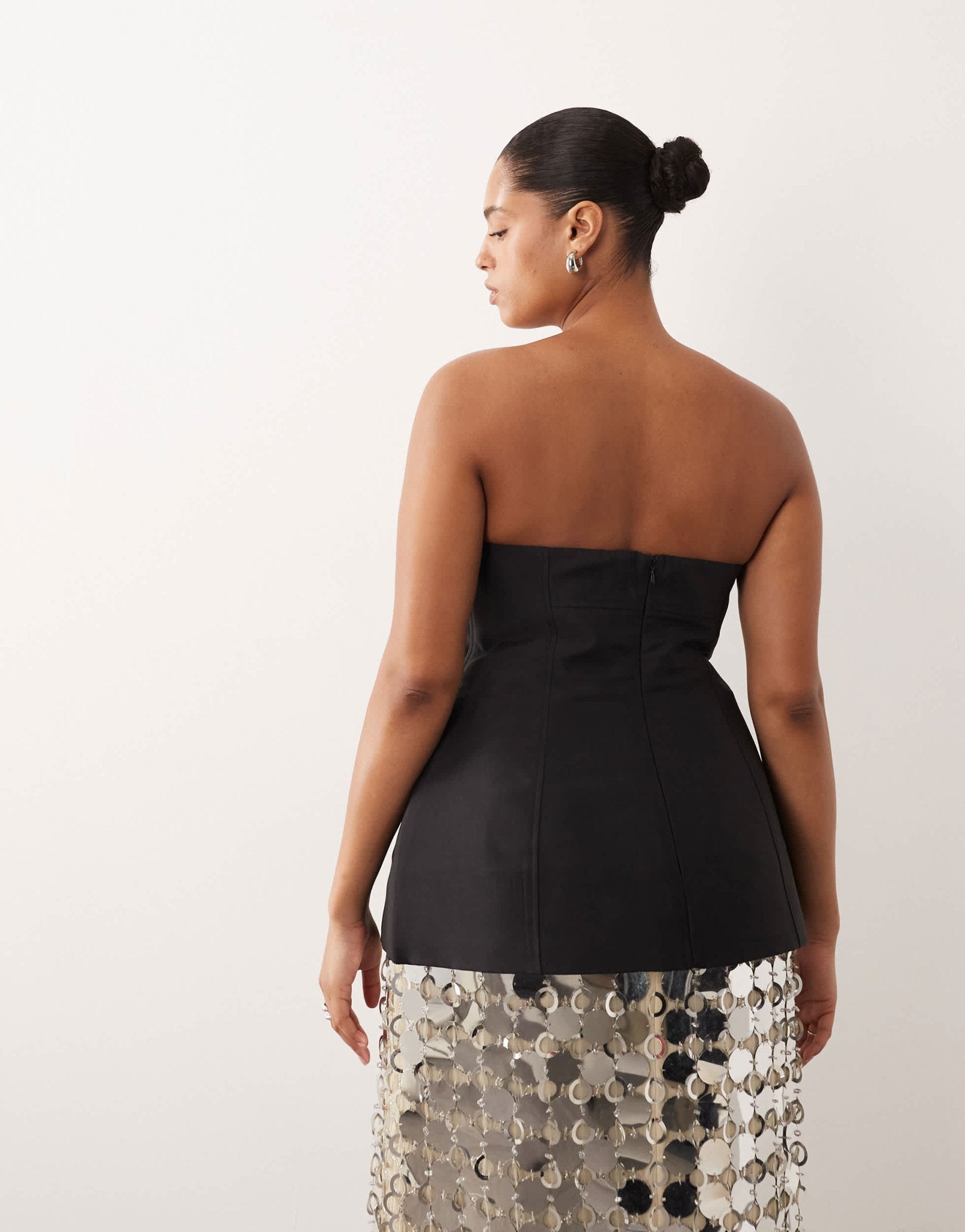 ARRANGE Curve heavy bonded satin sculpted bandeau top in black - ASOS Sample Sale