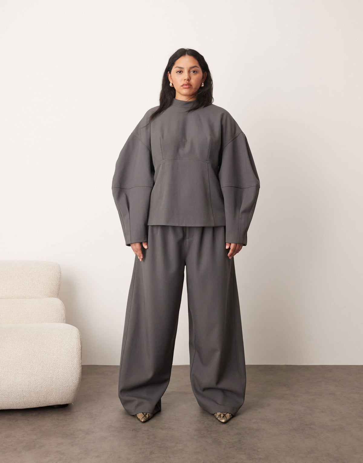 ARRANGE Curve tailored pleated detail wide leg barrel co-ord trouser in grey - ASOS Sample Sale