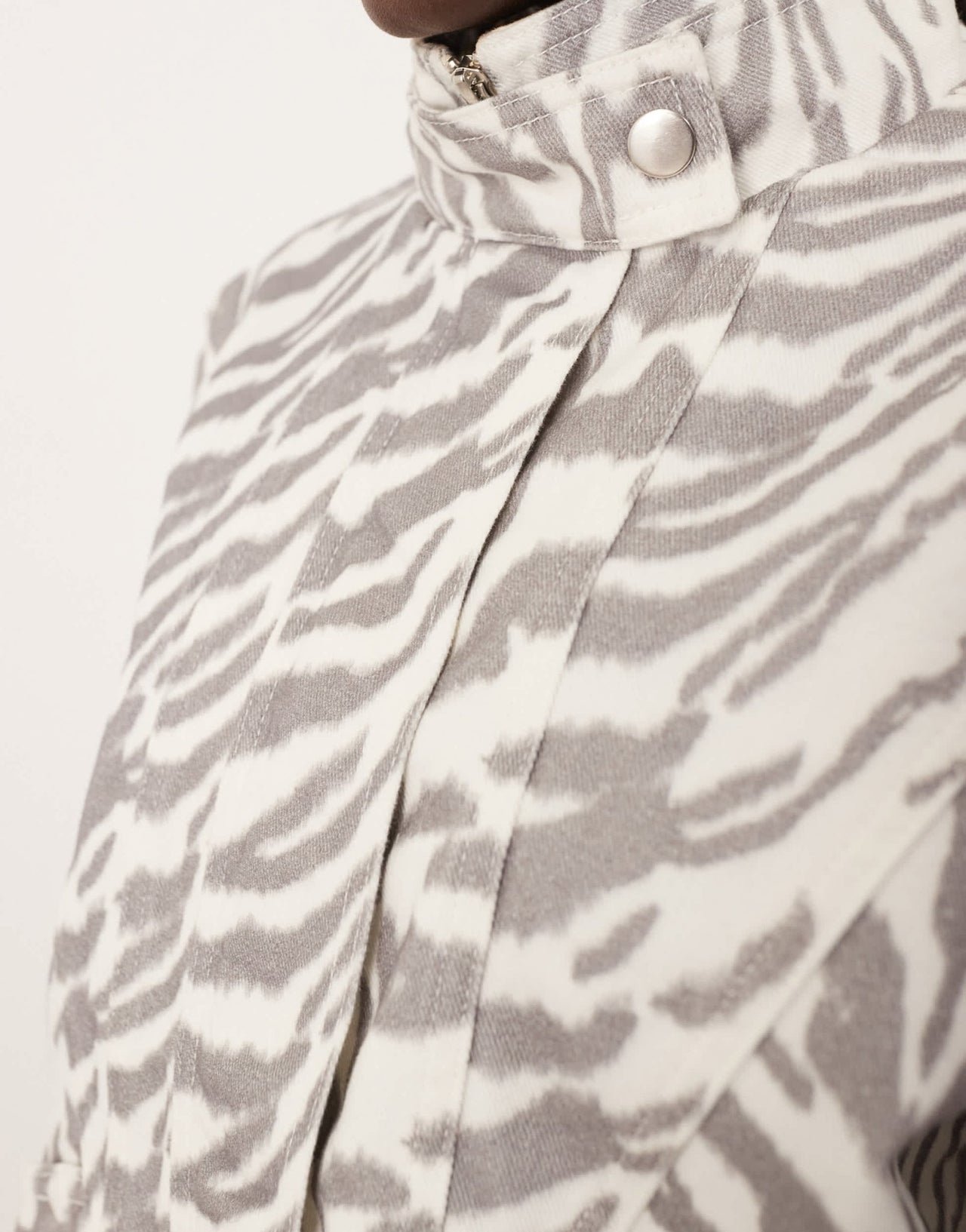 ARRANGE denim bomber jacket with seam detail in tiger print - ASOS Sample Sale