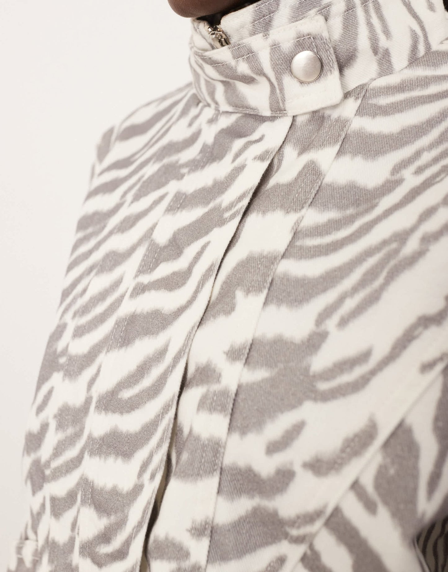 ARRANGE denim bomber jacket with seam detail in tiger print - ASOS Sample Sale