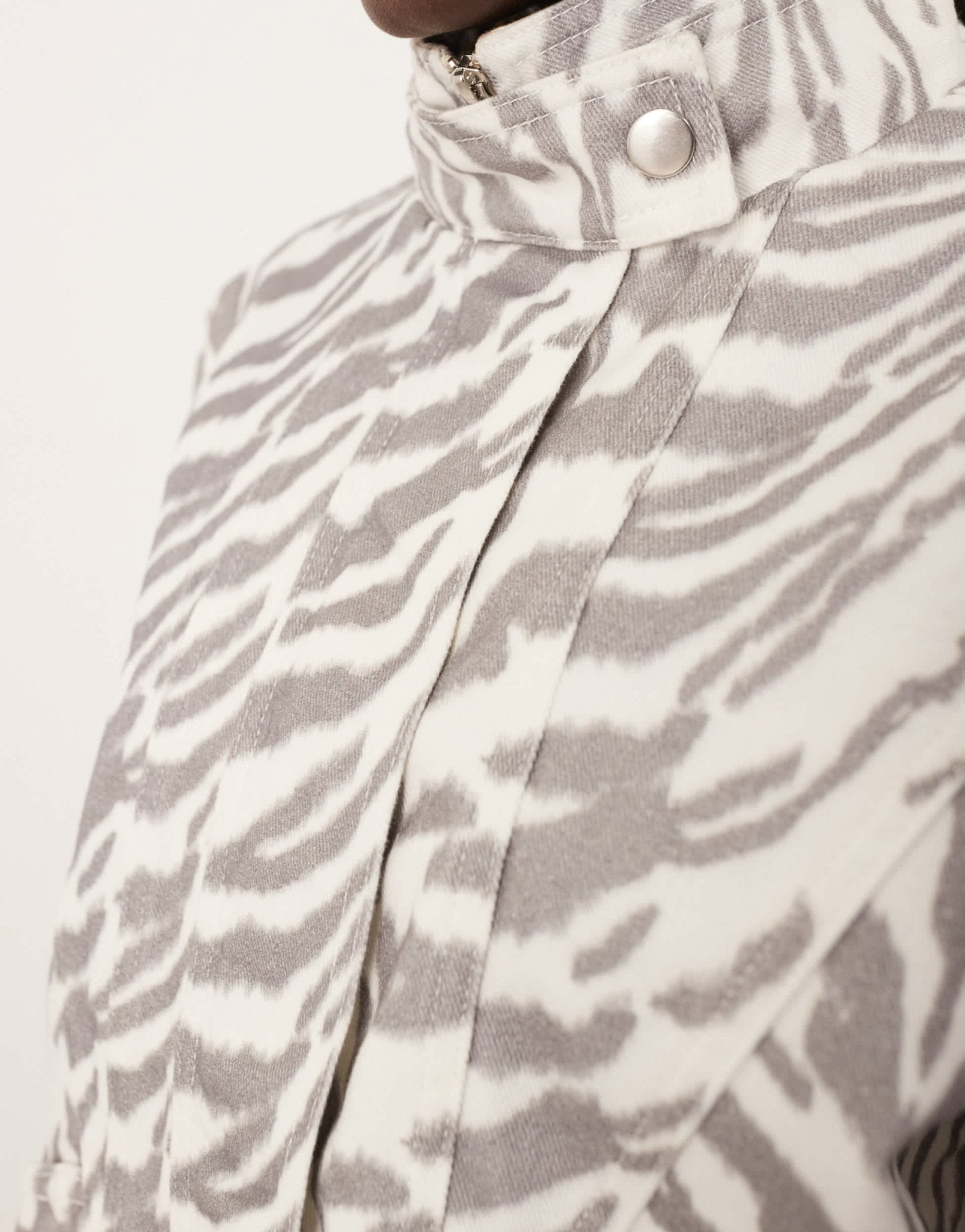 ARRANGE denim bomber jacket with seam detail in tiger print - ASOS Sample Sale