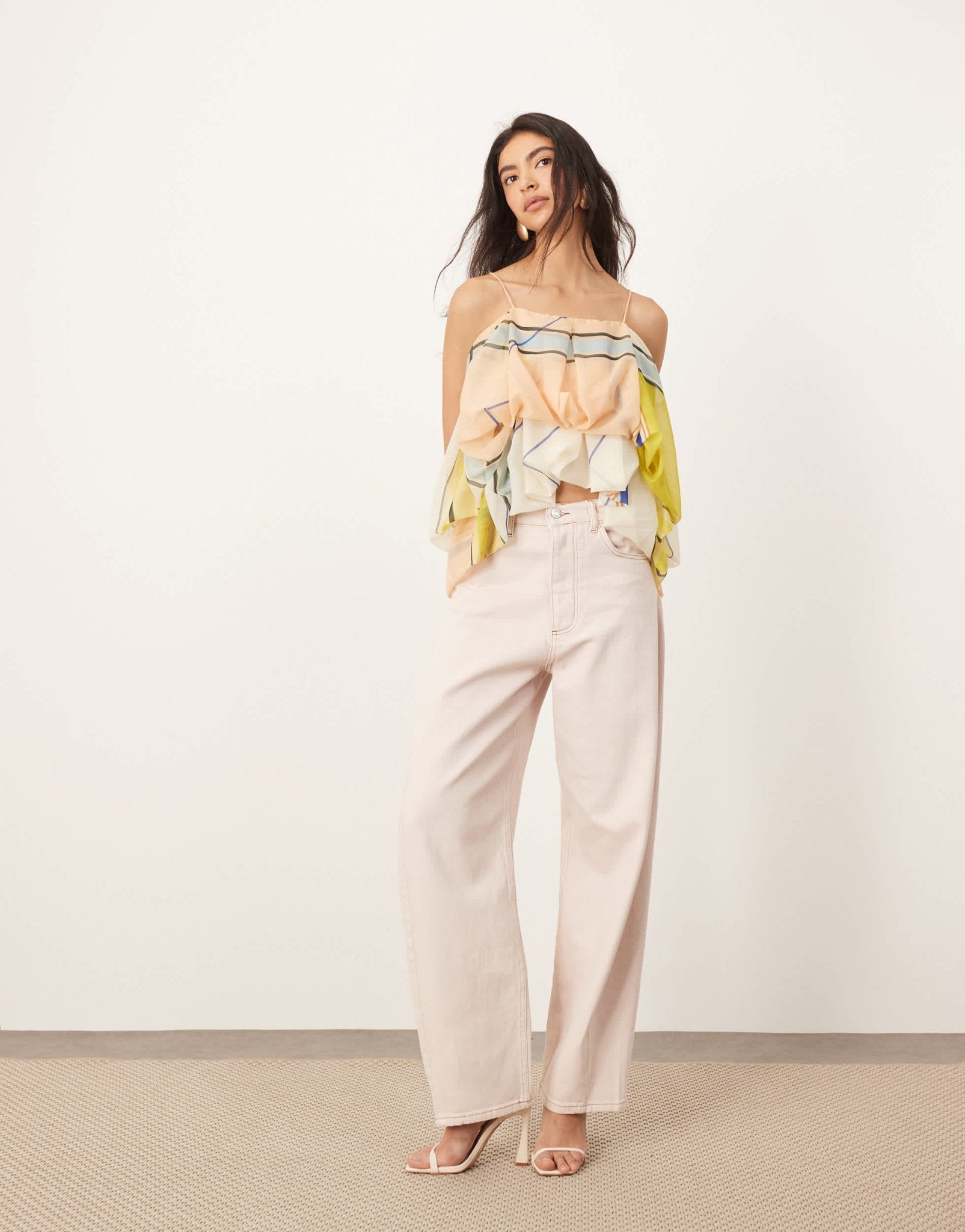 ARRANGE Eden denim barrel leg high waist jean in light pink - ASOS Sample Sale