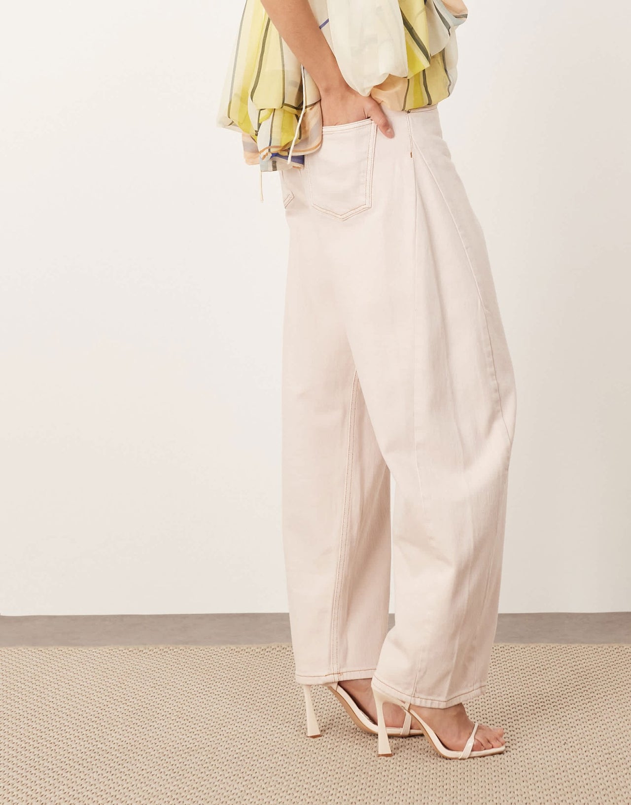 ARRANGE Eden denim barrel leg high waist jean in light pink - ASOS Sample Sale