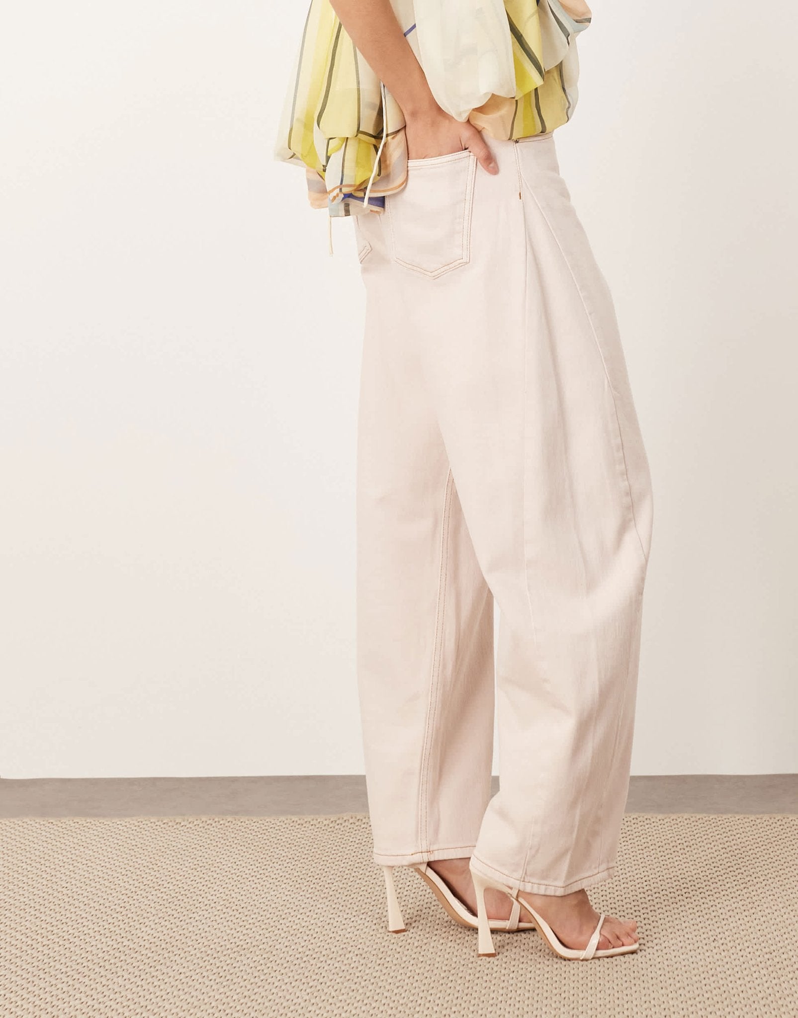 ARRANGE Eden denim barrel leg high waist jean in light pink - ASOS Sample Sale