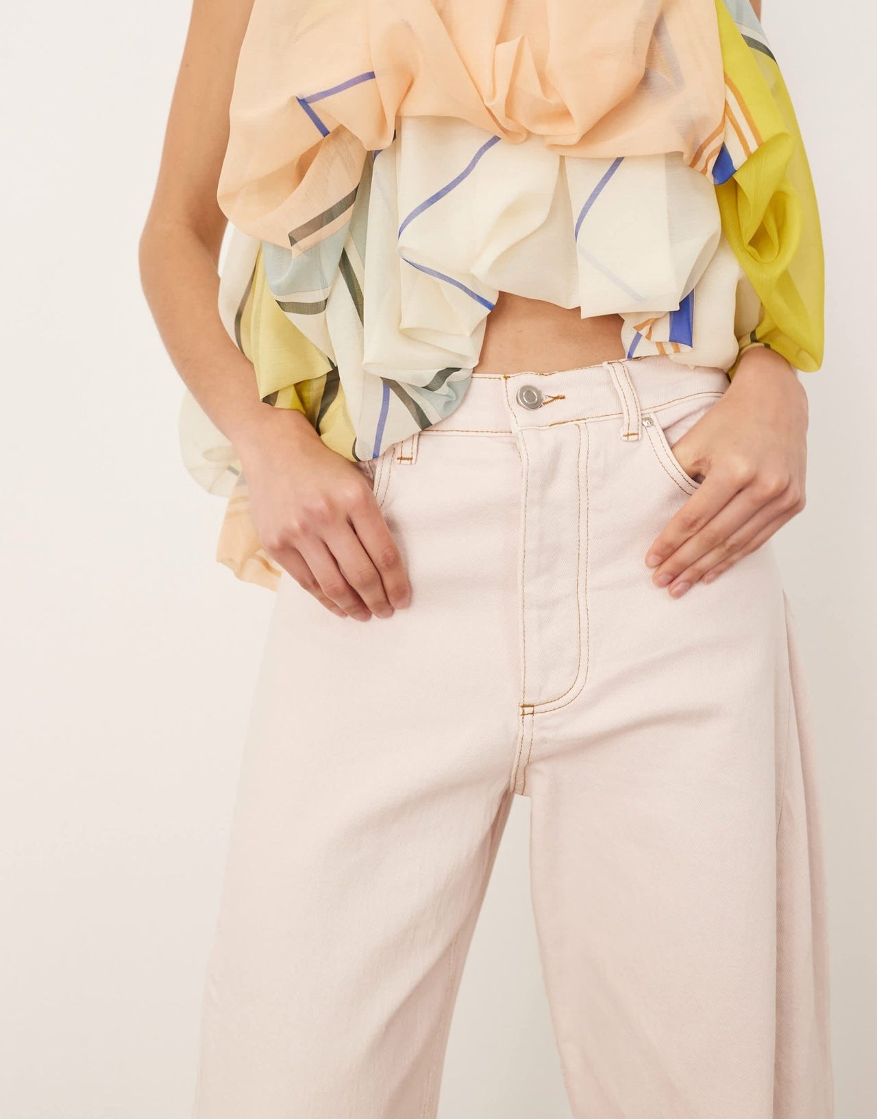 ARRANGE Eden denim barrel leg high waist jean in light pink - ASOS Sample Sale